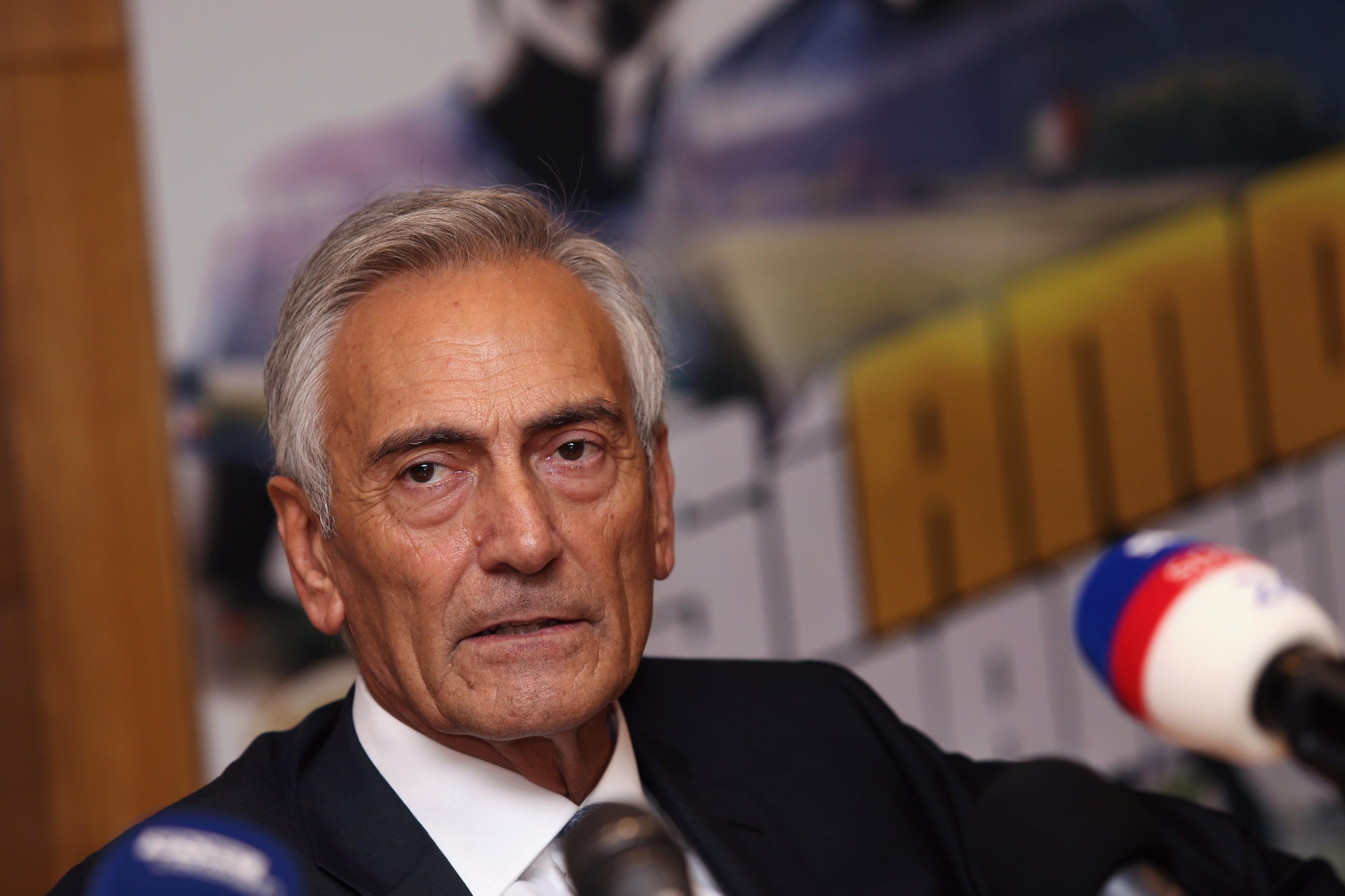 ROME, ITALY - OCTOBER 30:   FIGC President Gabriele Gravina attends a press conference after the Italian Football Federation (FIGC) federal council meeting on October 30, 2018 in Rome, Italy.  (Photo by Paolo Bruno/Getty Images)