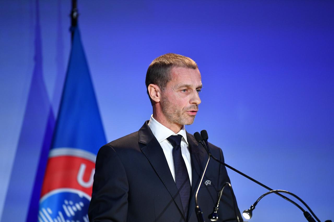 ROME, ITALY - FEBRUARY 07: UEFA President Aleksander Ceferin speaking during the UEFA Congress at Hotel Cavalieri on February 7, 2019 in Rome, Italy. (Photo by Harold Cunningham - UEFA/UEFA via Getty Images)