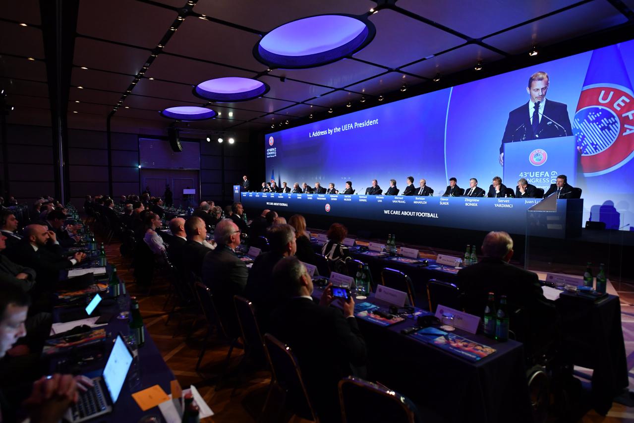 ROME, ITALY - FEBRUARY 07: A general view during the UEFA Congress at Hotel Cavalieri on February 7, 2019 in Rome, Italy. (Photo by Harold Cunningham - UEFA/UEFA via Getty Images)