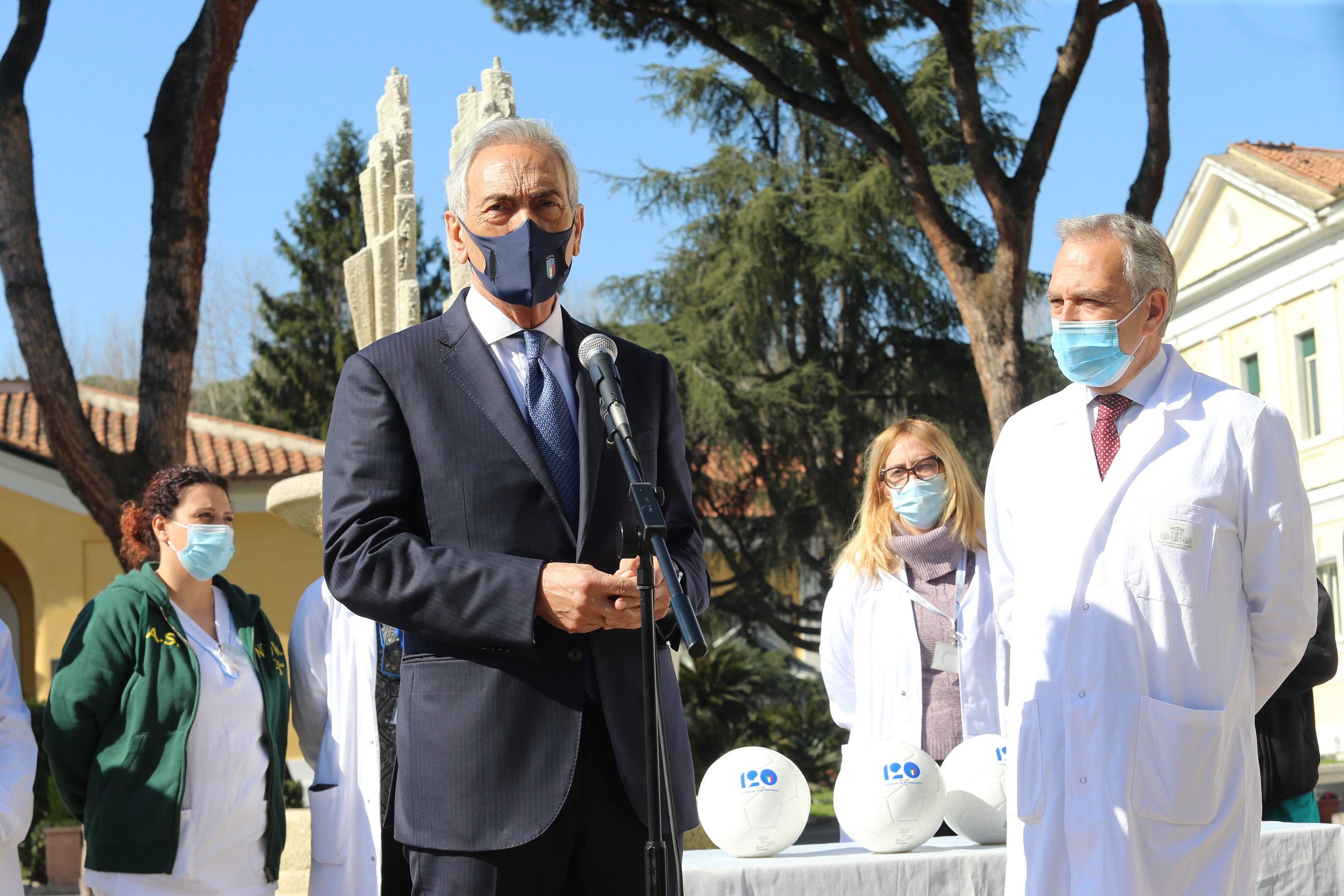 ROME, ITA-Mar 2: FIGC President Gabriele Gravina visits Spallanzani hospital Mar2, 2020 in Rome, Italy. (Photo by Paolo Bruno/Getty Images)