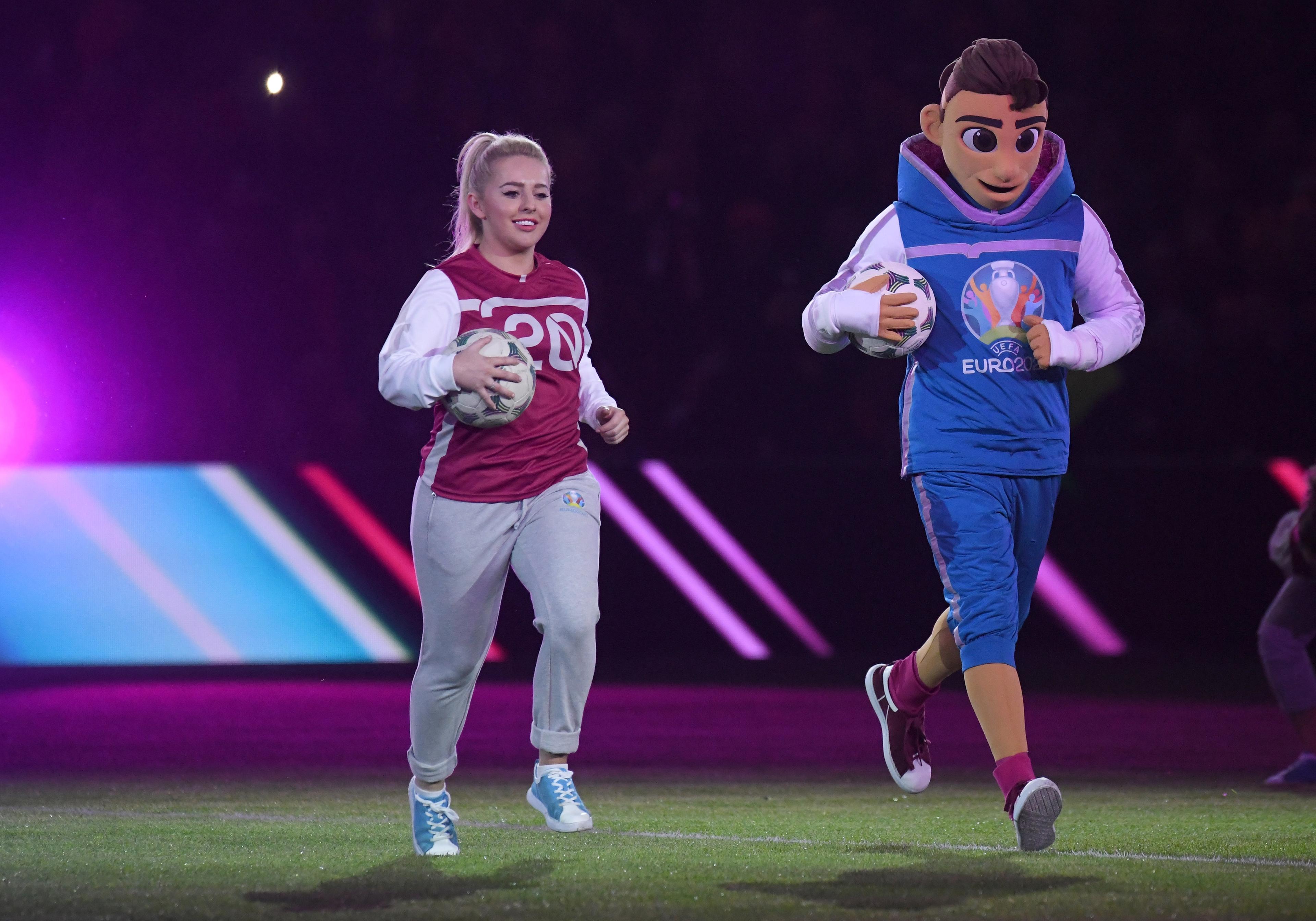 AMSTERDAM, NETHERLANDS - MARCH 24: The mascot for the EURO 2020 is seen prior to the 2020 UEFA European Championships group C qualifying match between Netherlands and Germany at Johan Cruyff Arena on March 24, 2019 in Amsterdam, Netherlands. (Photo by Sebastian Widmann - UEFA/UEFA via Getty Images)