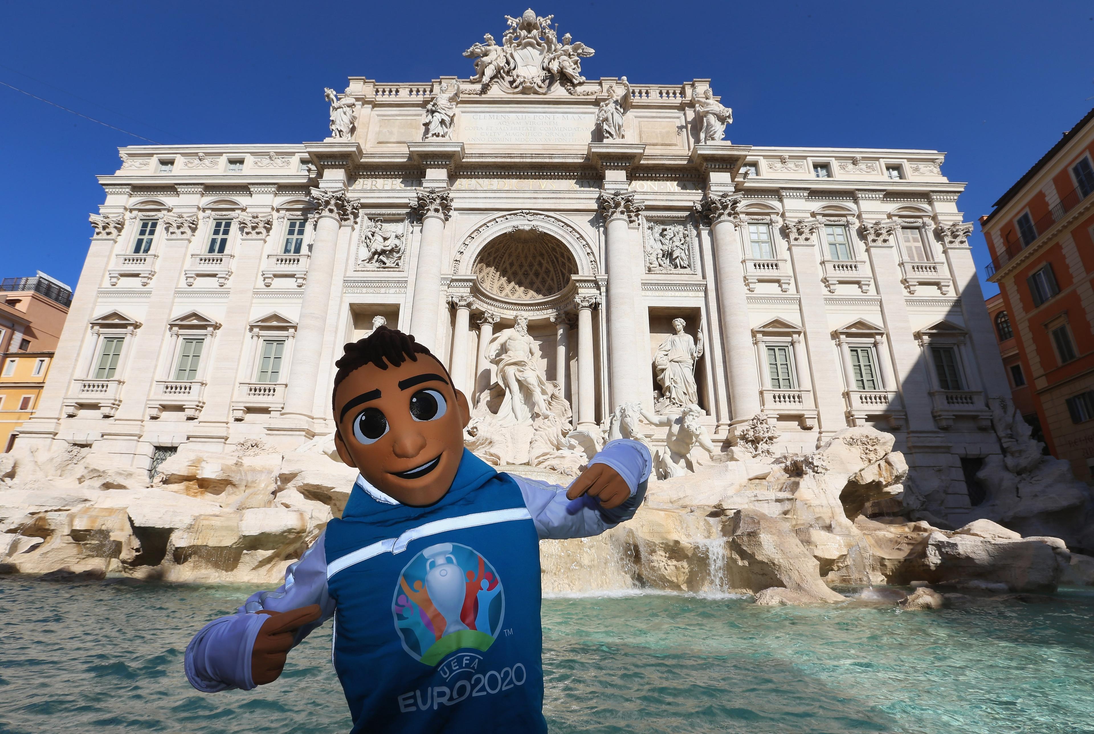 ROME, ITALY - OCTOBER 12: Skillzy, the UEFA Euro 2020 mascot, photographed around the city on October 12, 2019 in Rome, Italy. (Photo by Paolo Bruno/Getty Images)