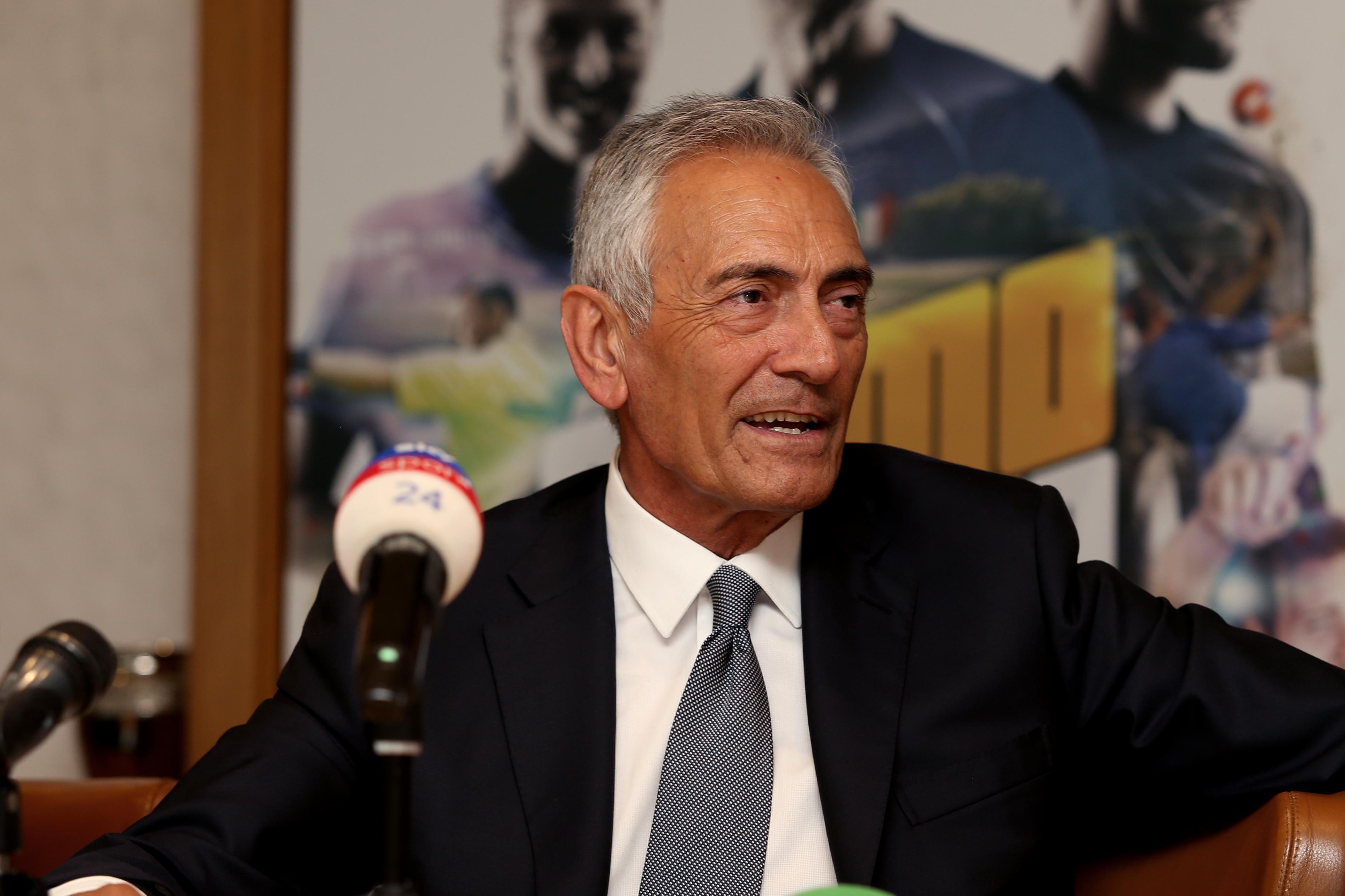 ROME, ITALY - JULY 30:  FIGC President Gabriele Gravina attends the press conference after the Italian Footbal Federation (FIGC) federal council meeting on July 30, 2019 in Rome, Italy.  (Photo by Paolo Bruno/Getty Images)