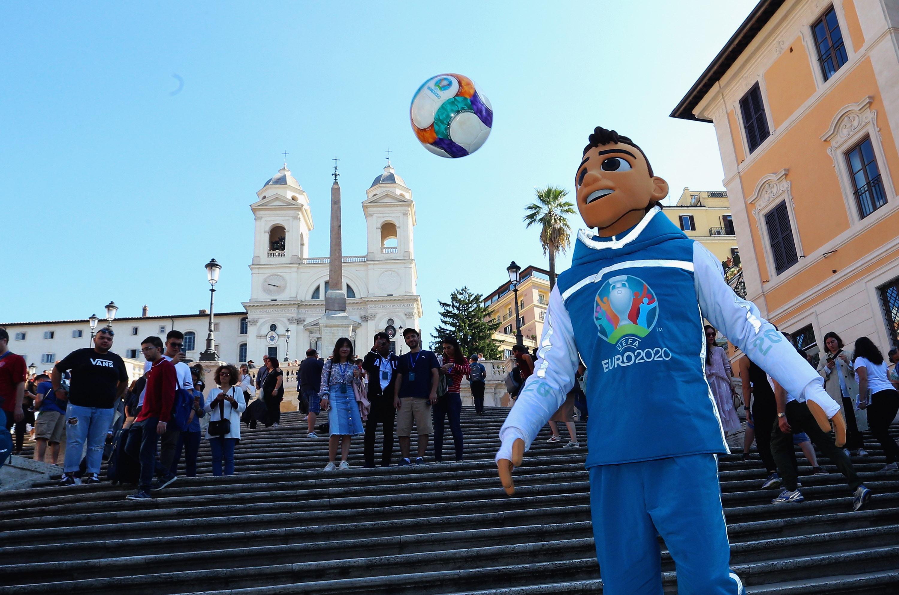 ROME, ITALY - OCTOBER 12: Skillzy, the UEFA Euro 2020 mascot, photographed around the city on October 12, 2019 in Rome, Italy. (Photo by Paolo Bruno/Getty Images)