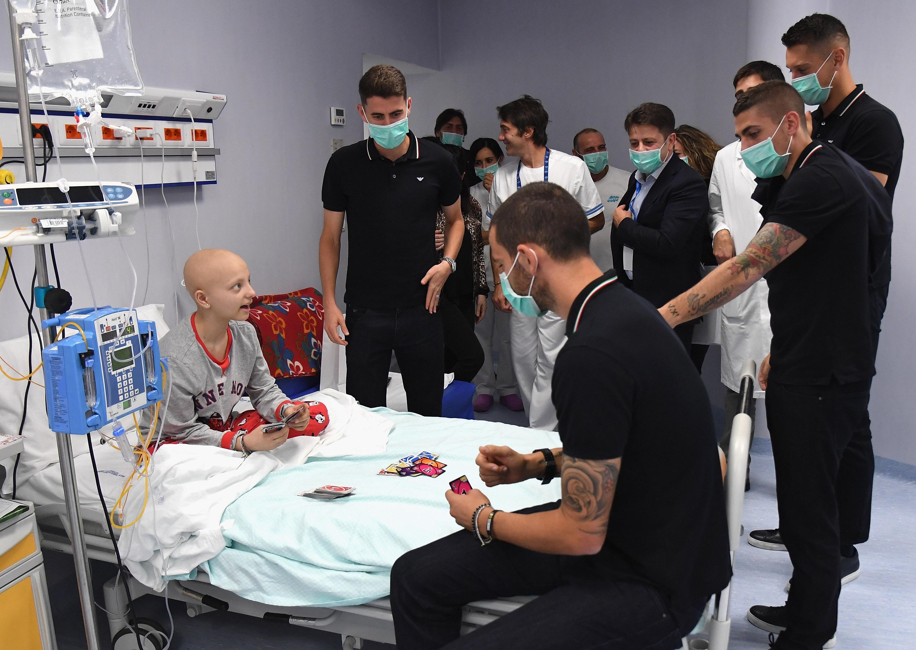 ROME, ITALY - OCTOBER 10: Players of Italy visit Bambin Gesu Hospital on October 10, 2019 in Roma, Italy. (Photo by Claudio Villa/Getty Images)