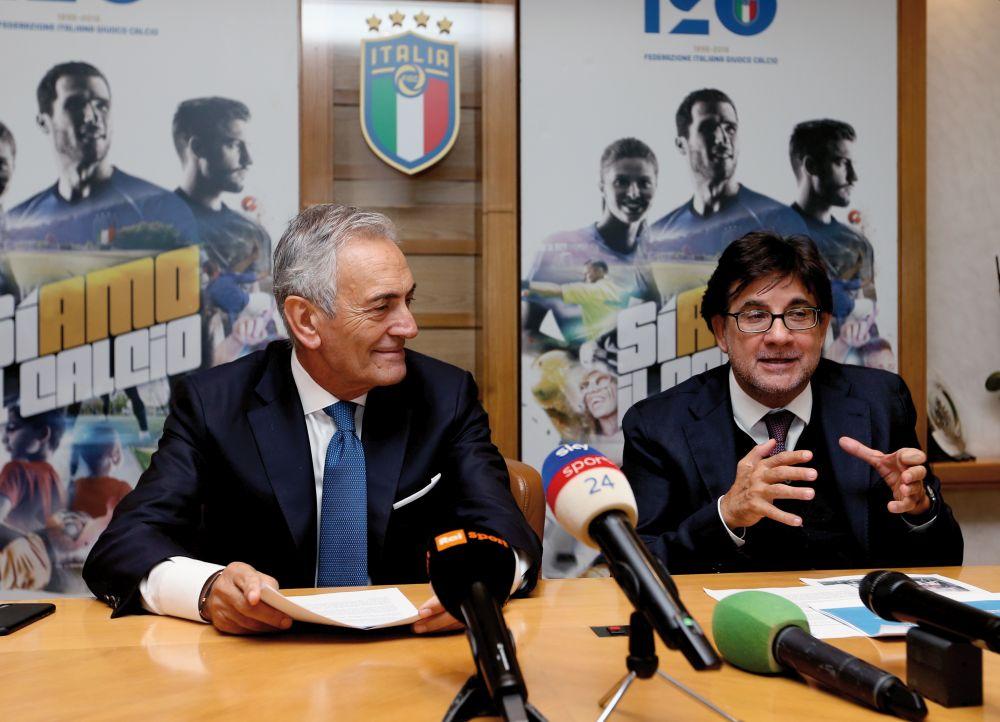 ROME, ITALY - OCTOBER 17: Gabriele Gravina and Luca Pancalli attend the paralympic soccer press conference on October 17, 2019 in Rome, Italy. (Photo by Paolo Bruno/Getty Images)