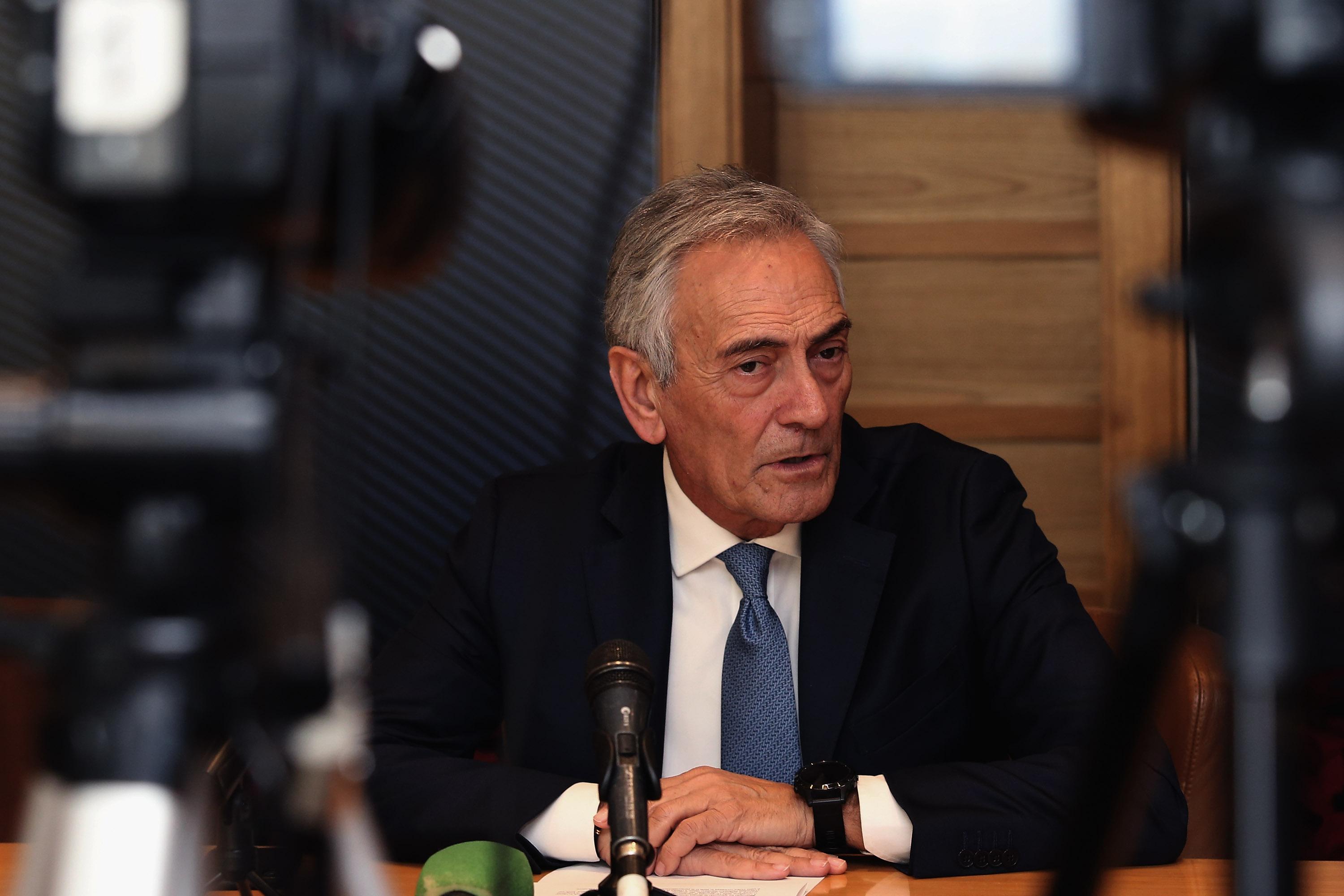 ROME, ITALY - DECEMBER 10:  FIGC President Gabriele Gravina attends the press conference after the Italian Football Federation (FIGC) council meeting on December 10, 2019 in Rome, Italy.  (Photo by Paolo Bruno/Getty Images)