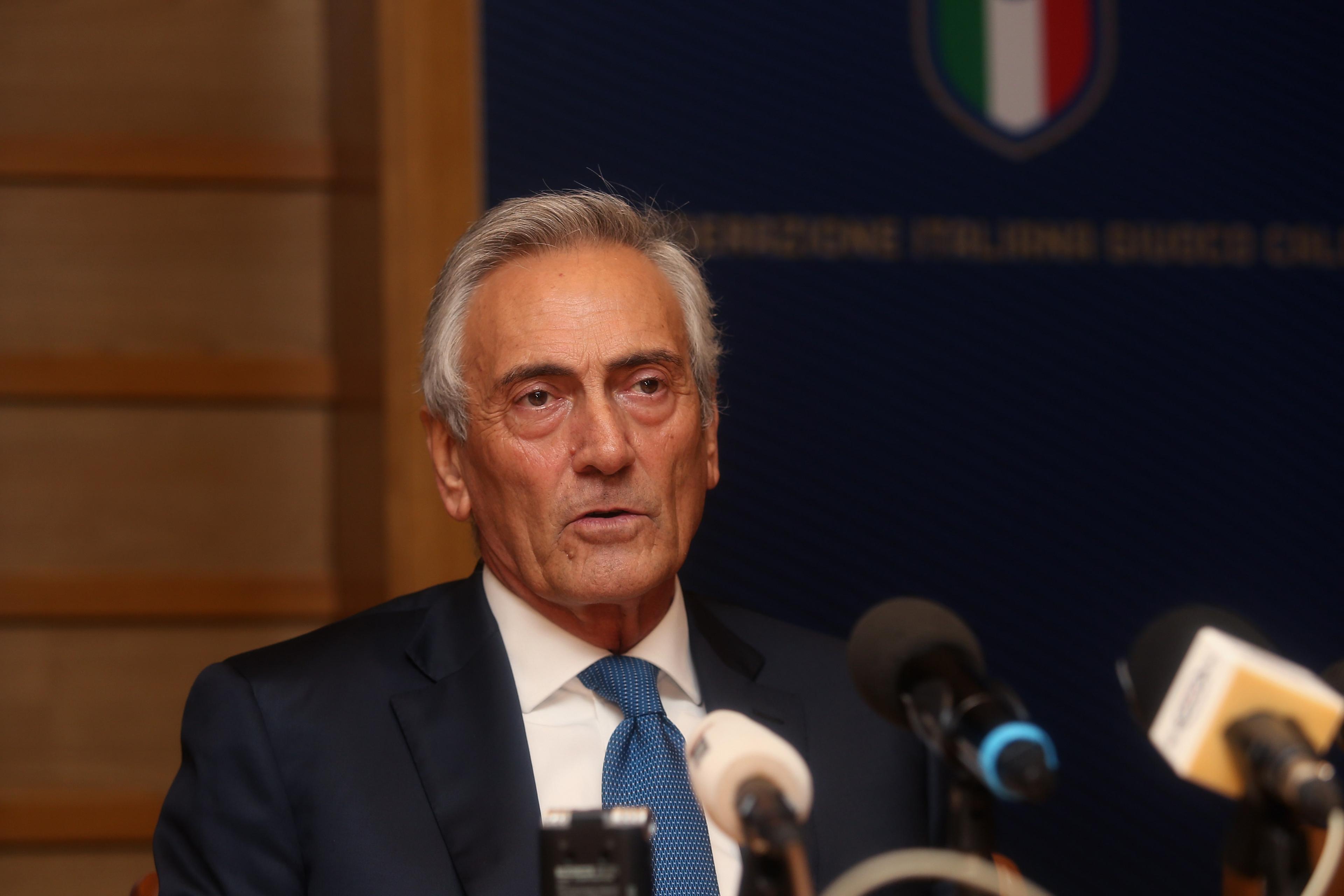 ROME, ITALY - NOVEMBER 05:  FIGC President Gabriele Gravina attends a press conference after the Italian football federation (FIGC) Federal Council meeting on November 5, 2019 in Rome, Italy.  (Photo by Paolo Bruno/Getty Images)
