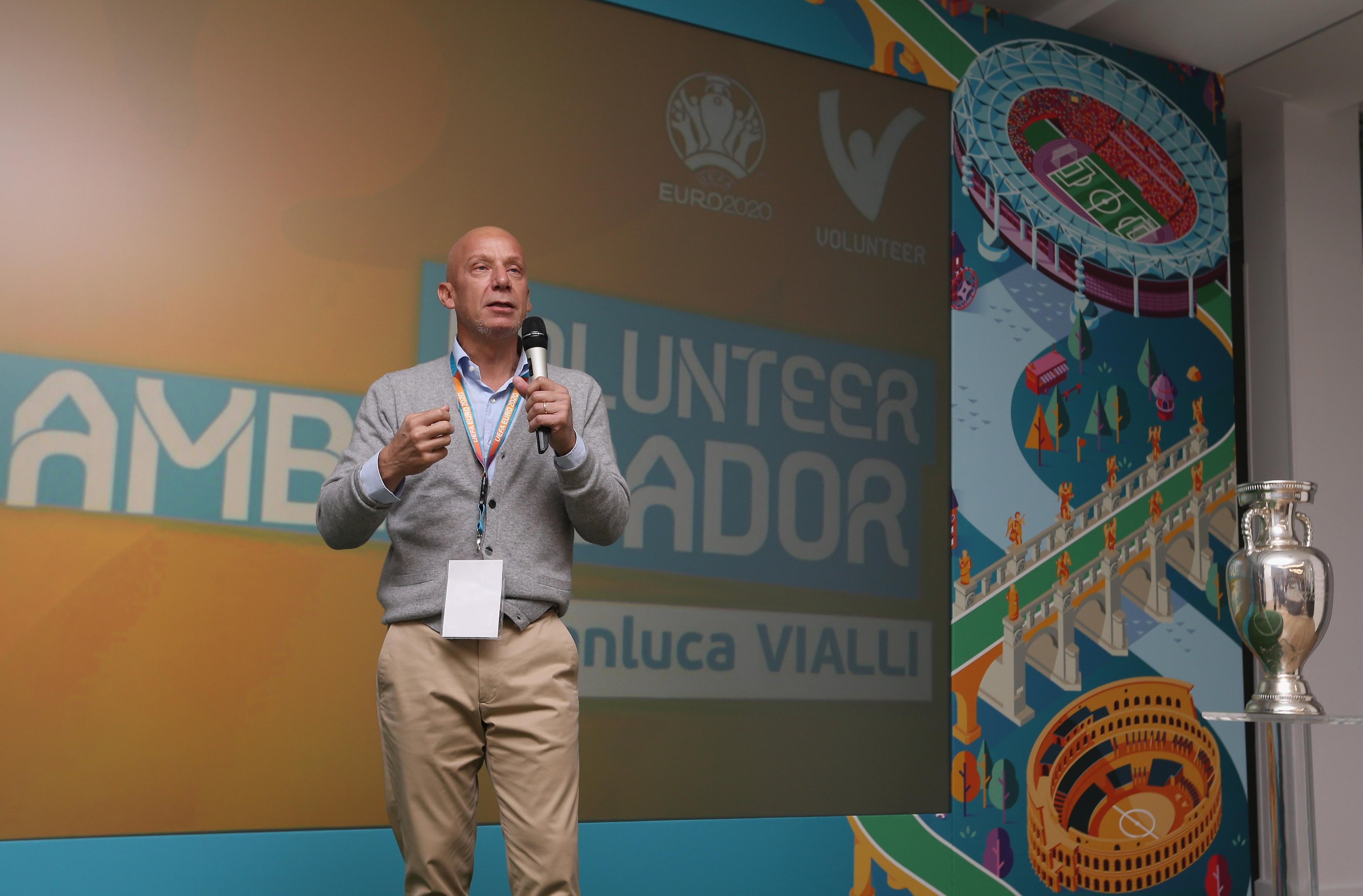 ROME, ITALY - SEPTEMBER 26: The Volunteers Ambassador Gianluca Vialli attends the UEFA Euro 2020 sponsor workshop at Cavalieri Hotel on September 26, 2019 in Rome, Italy. (Photo by Paolo Bruno/Getty Images)