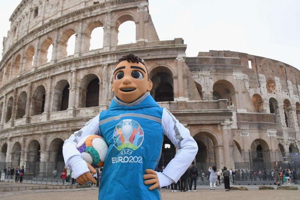 ROME, ITALY - OCTOBER 12:  Skillzy, the UEFA Euro 2020 mascot, photographed around the city on October 12, 2019 in Rome, Italy.  (Photo by Claudio Villa/Getty Images)