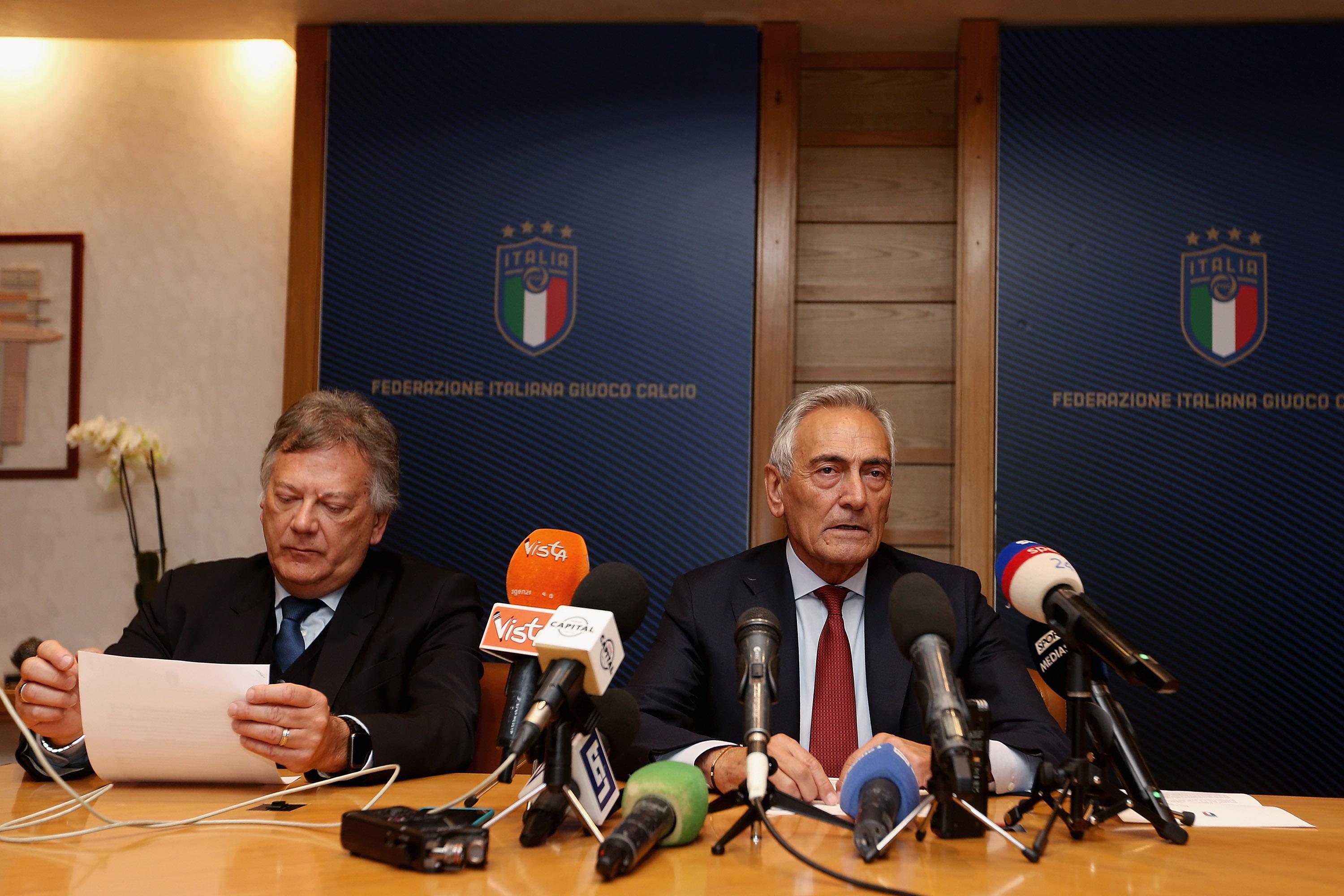 ROME, ITALY - FEBRUARY 24:  FIGC President Gabriele Gravina attends the press conference after the Italian Football Federation (FIGC) federal council meeting on February 24, 2020 in Rome, Italy.  (Photo by Paolo Bruno/Getty Images)