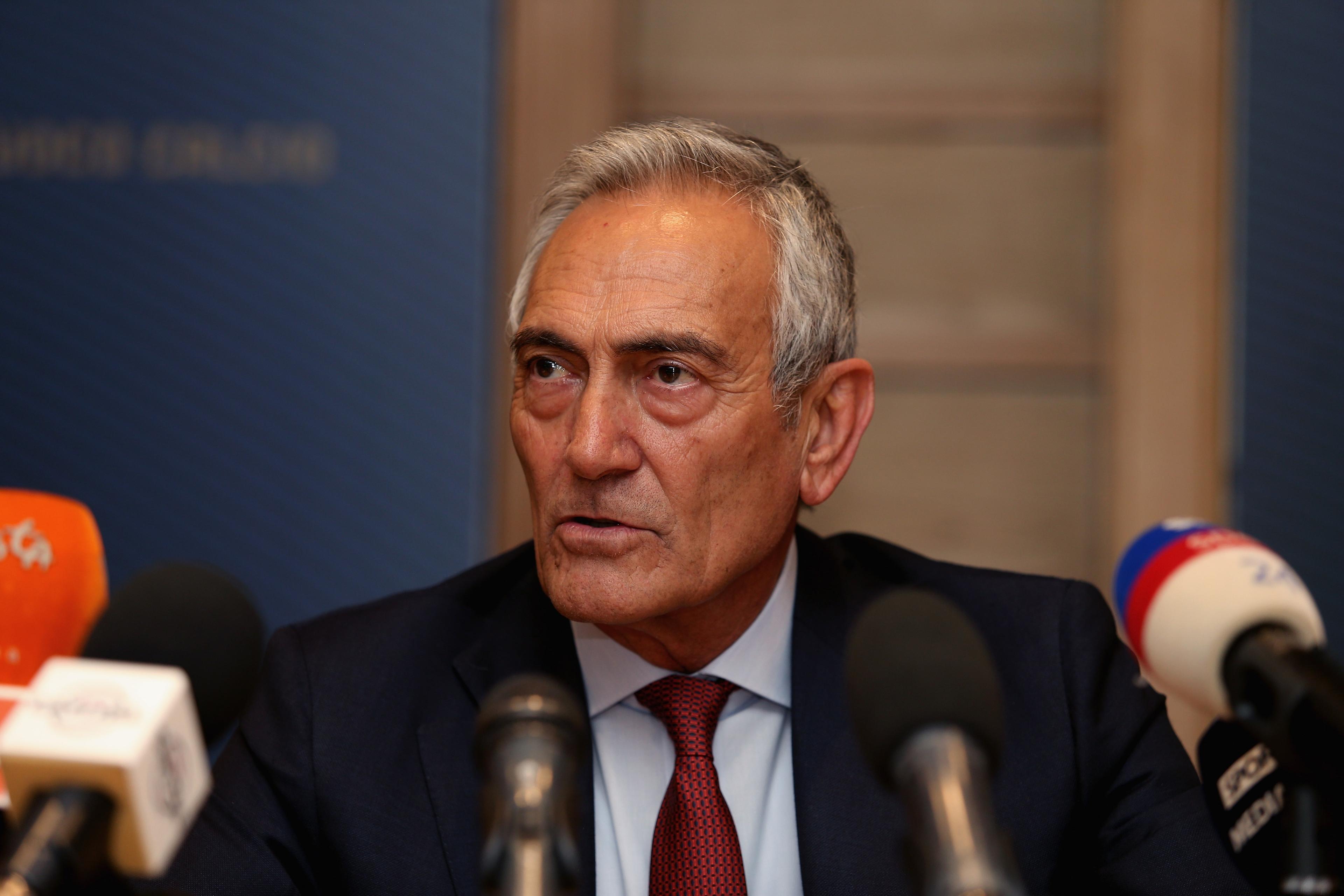 ROME, ITALY - FEBRUARY 24:  FIGC President Gabriele Gravina attends the press conference after the Italian Football Federation (FIGC) federal council meeting on February 24, 2020 in Rome, Italy.  (Photo by Paolo Bruno/Getty Images)
