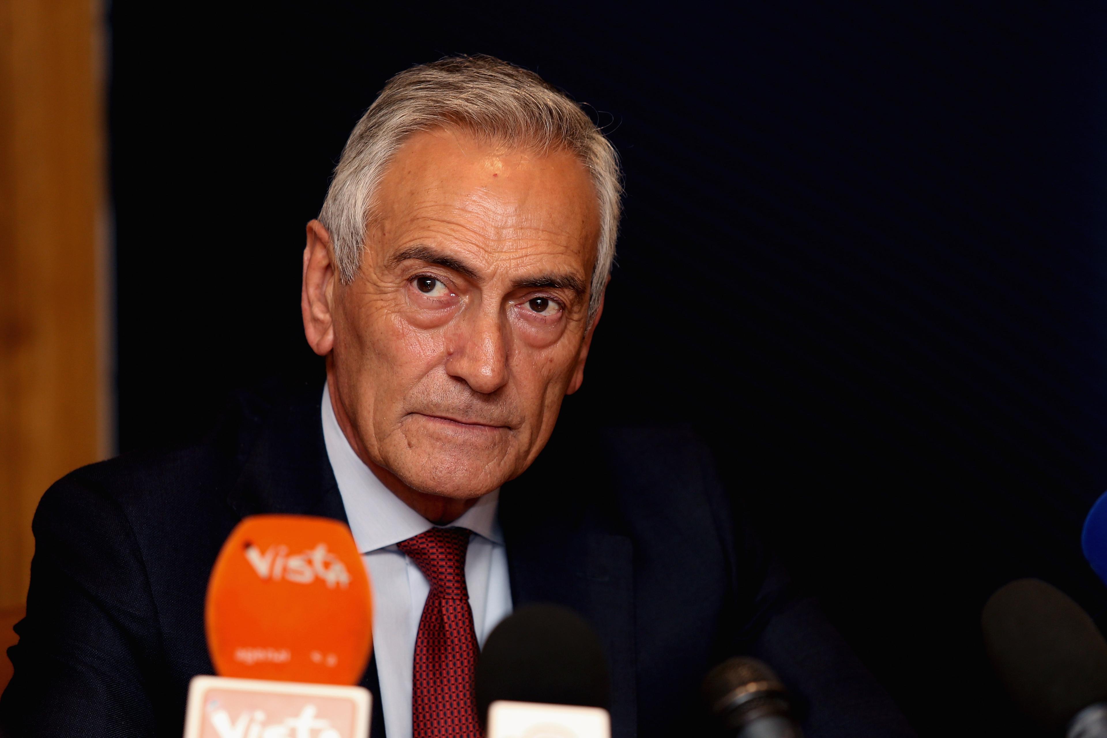 ROME, ITALY - FEBRUARY 24:  FIGC President Gabriele Gravina attends the press conference after the Italian Football Federation (FIGC) federal council meeting on February 24, 2020 in Rome, Italy.  (Photo by Paolo Bruno/Getty Images)