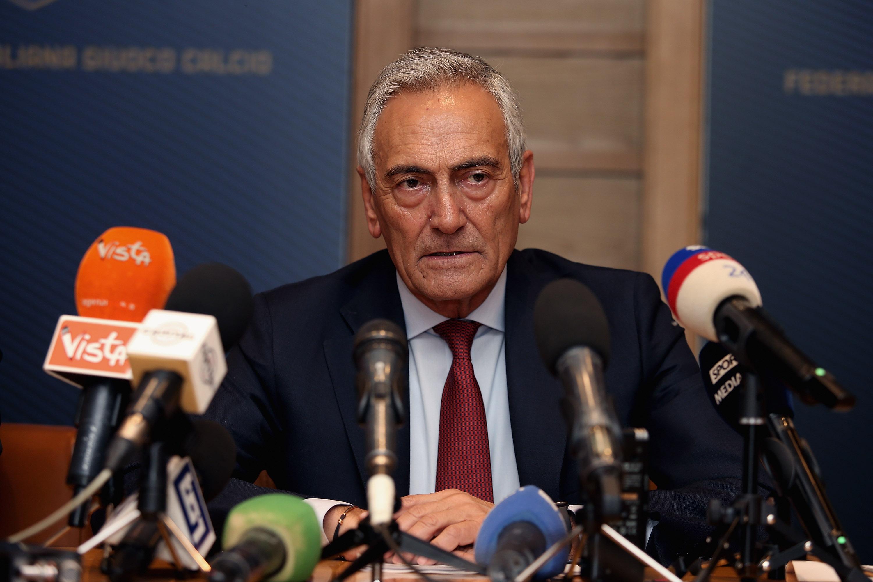 ROME, ITALY - FEBRUARY 24:  FIGC President Gabriele Gravina attends the press conference after the Italian Football Federation (FIGC) federal council meeting on February 24, 2020 in Rome, Italy.  (Photo by Paolo Bruno/Getty Images)