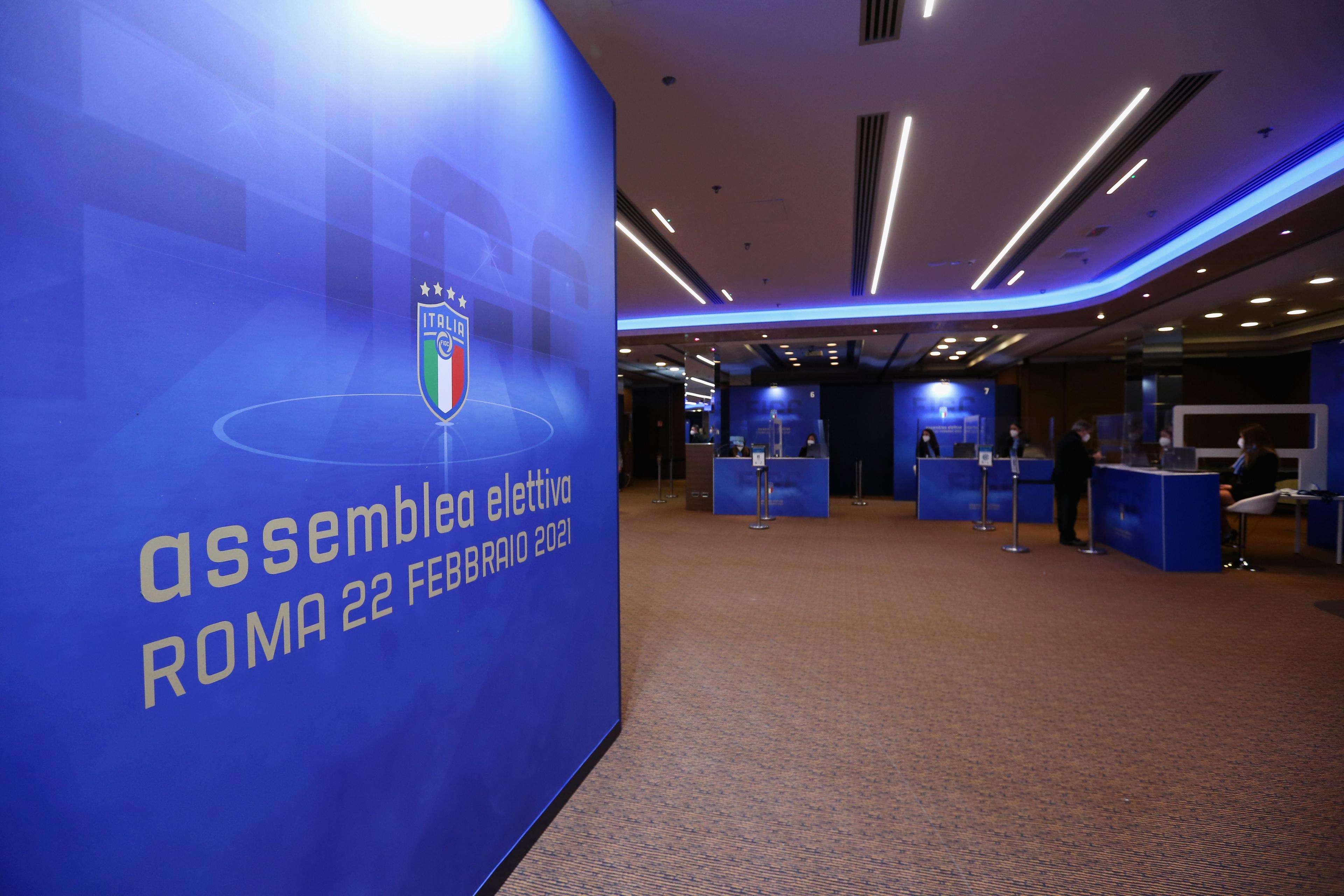 ROME, ITALY - FEBRUARY 21:  A general view ahead of the FIGC Elective Assembly at Cavalieri Waldorf Astoria Hotel on February 21, 2021 in Rome, Italy.  (Photo by Paolo Bruno/Getty Images)