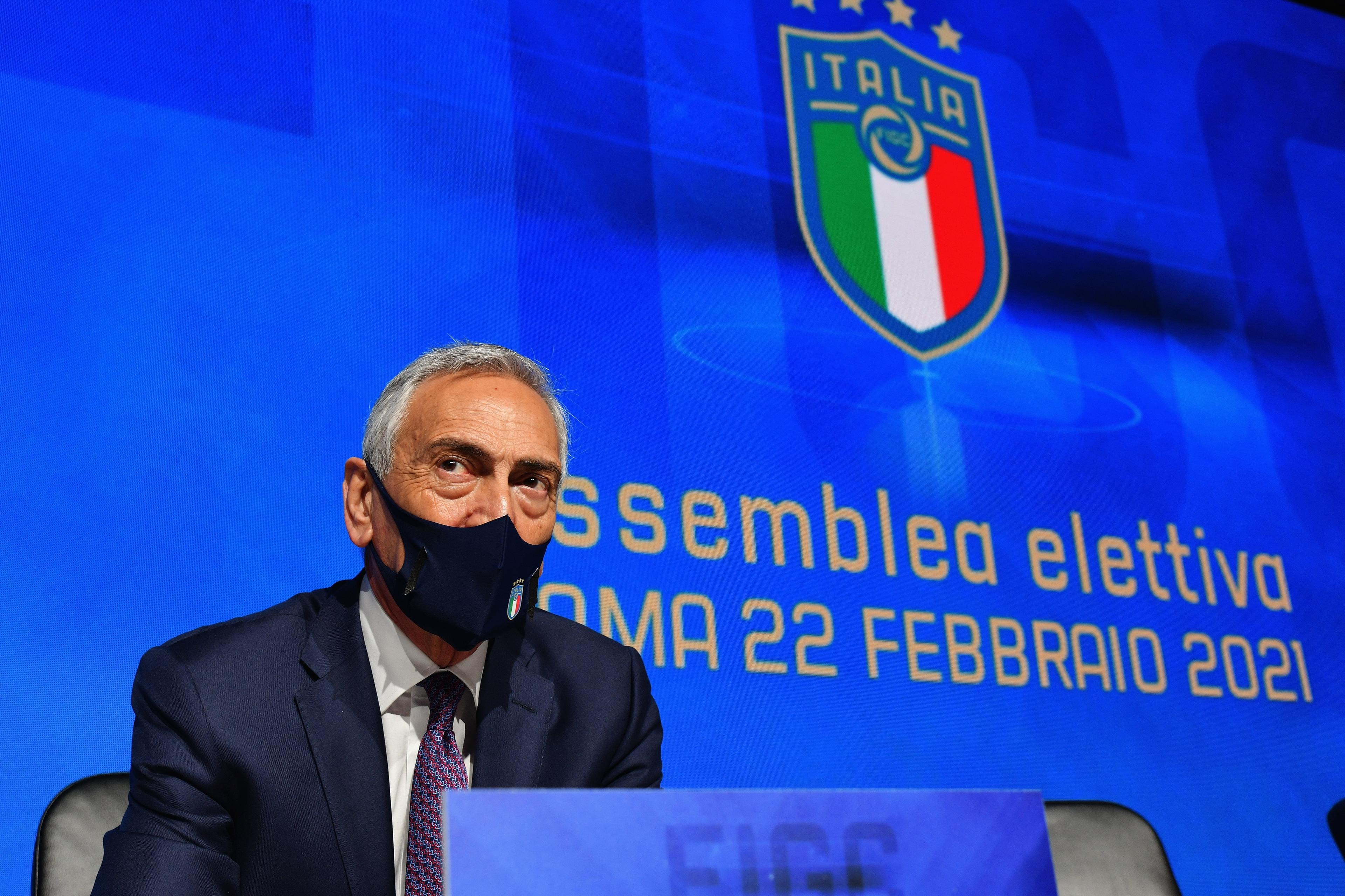 ROME, ITALY - FEBRUARY 22:  FIGC President Gabriele Gravina attends the FIGC Elective Assembly at Cavalieri Waldorf Astoria Hotel on February 21, 2021 in Rome, Italy.  (Photo by Marco Rosi/Getty Images) *** Local Caption *** Gabriele Gravina