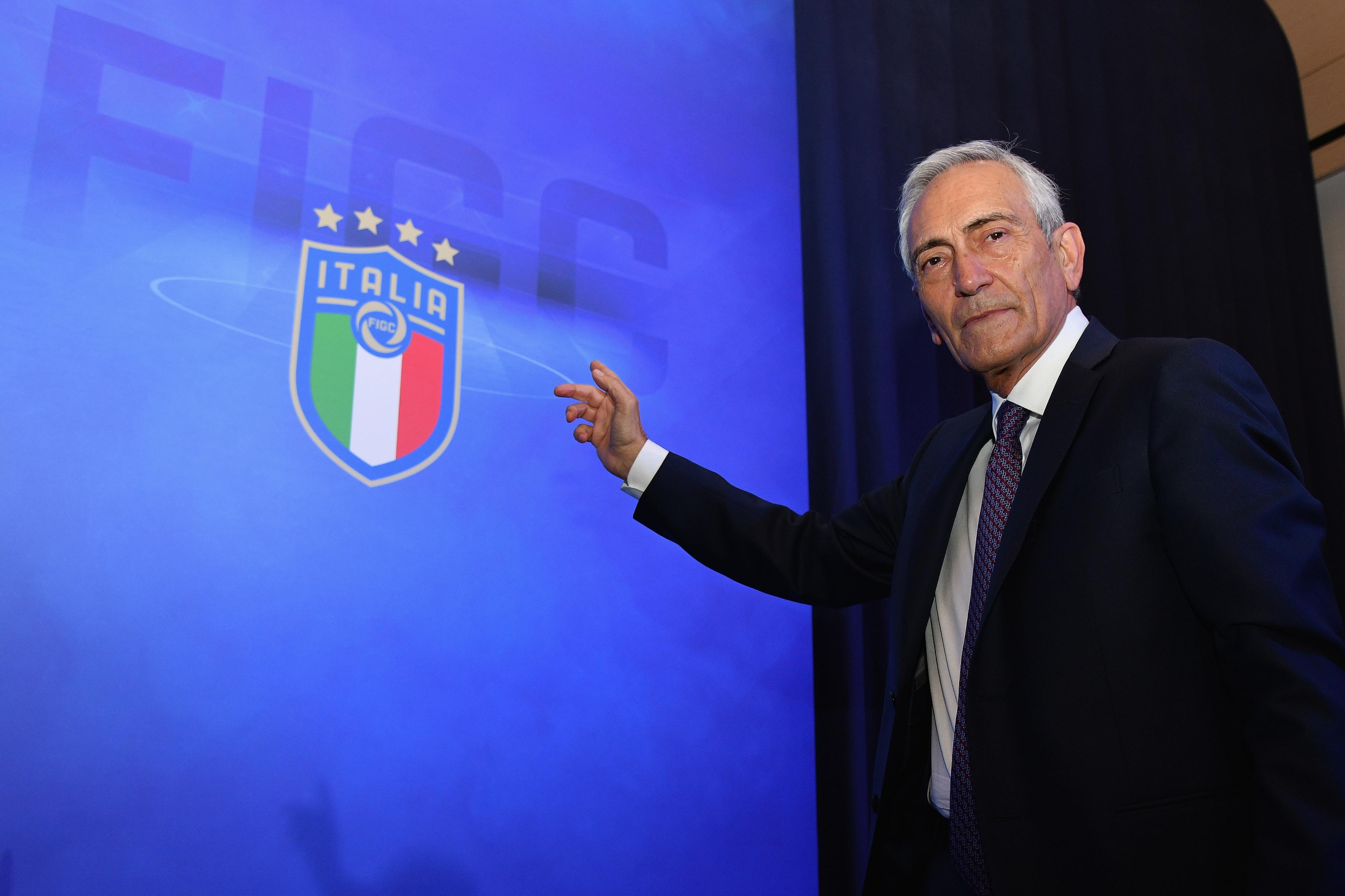 ROME, ITALY - FEBRUARY 22: Gabriele Gravina poses after being re-elected as President of Italian Football Federation (FIGC) during the FIGC Elective Assembly at Cavalieri Waldorf Astoria Hotel on February 21, 2021 in Rome, Italy. (Photo by Marco Rosi/Getty Images) *** Local Caption *** Gabriele Gravina