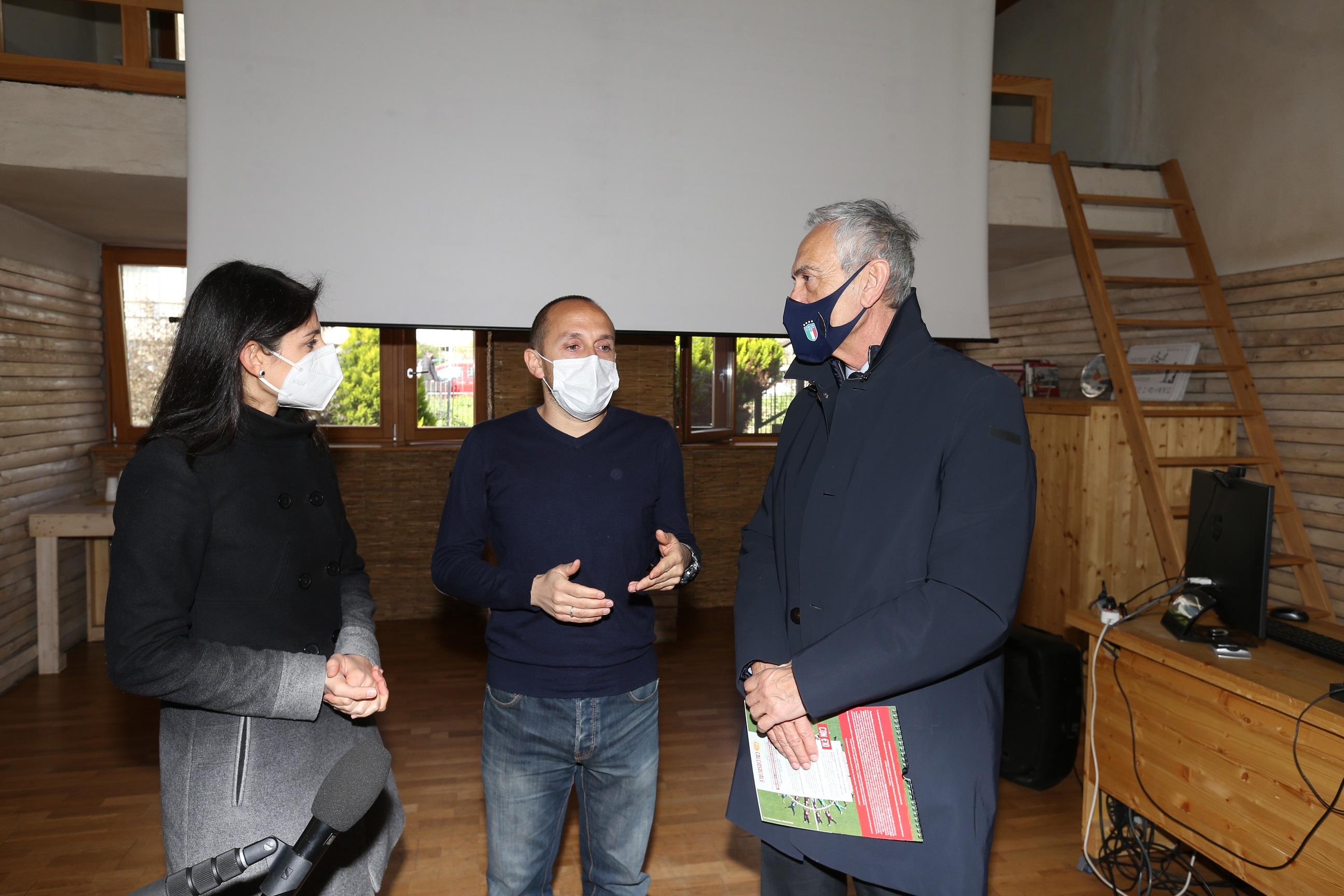 ROME, ITALY - FEBRUARY 23: FIGC President Gabriele Gravina and Roma Mayor Virginia Raggi meet \\\"il Calcio sociale\\\"on February 21, 2020 in Rome, Italy. (Photo by Paolo Bruno/Getty Images)