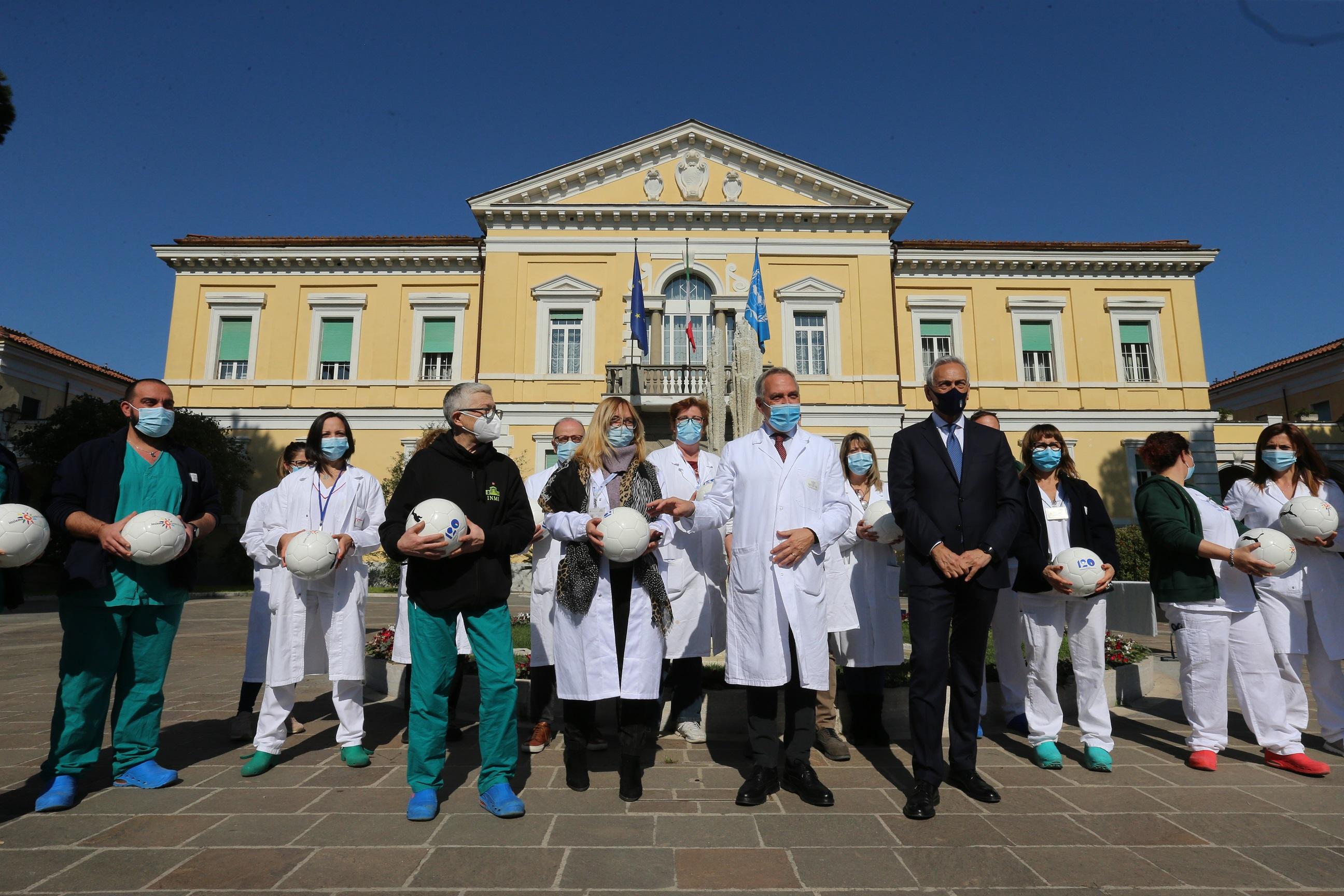ROME, ITA-Mar 2: FIGC President Gabriele Gravina visits Spallanzani hospital Mar2, 2020 in Rome, Italy.  (Photo by Paolo Bruno/Getty Images)