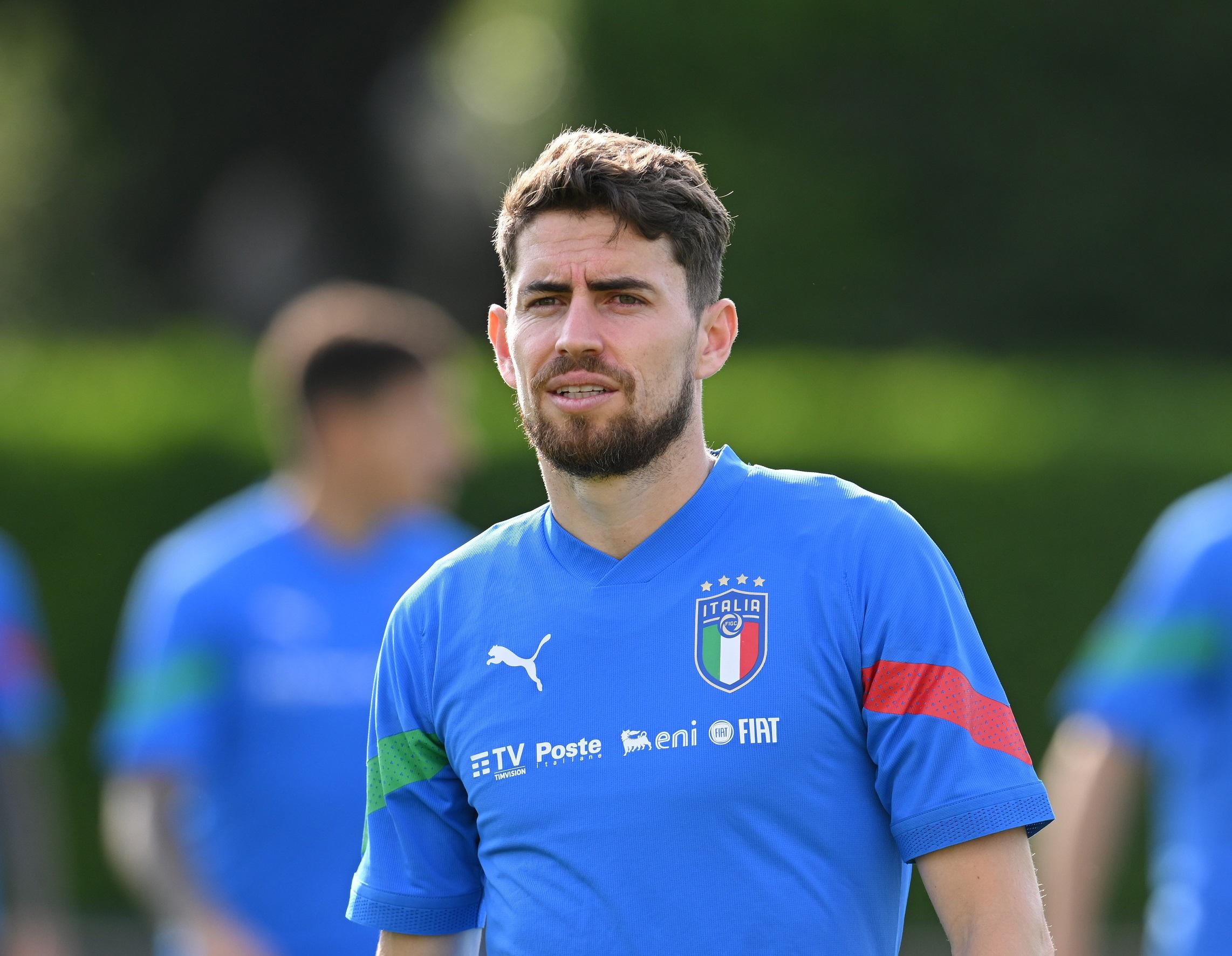 FLORENCE, ITALY - MAY 30: Jorginho of Italy in action during training session at Centro Tecnico Federale di Coverciano on May 30, 2022 in Florence, Italy. (Photo by Claudio Villa/Getty Images)