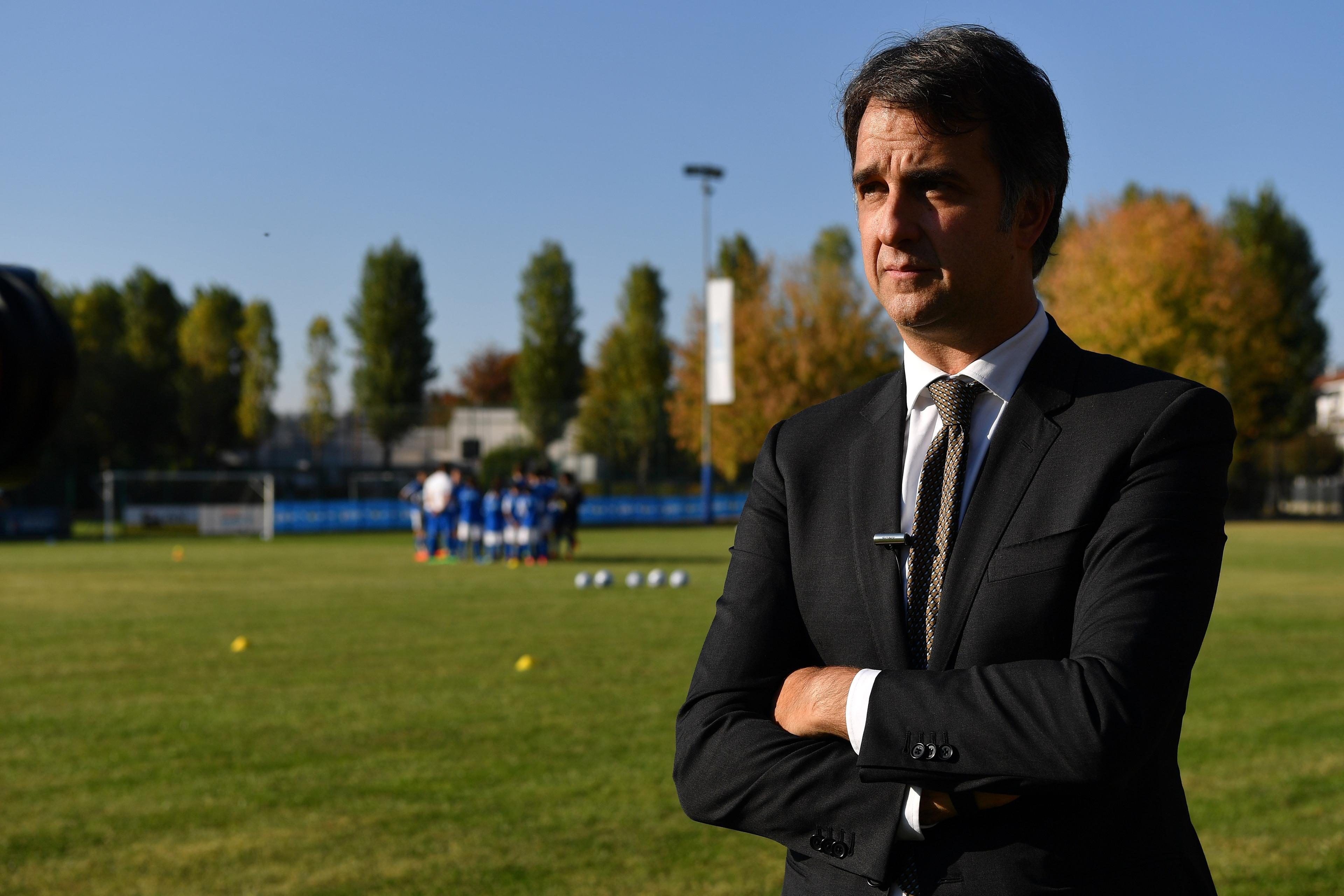 ALBA, ITALY - OCTOBER 16:  FIGC General Director Michele Uva attends during the Italian Football Federation Unveils New Regional Federal Training Center In Alba at Auditorium Fondazione Ferrero on October 16, 2017 in Alba, Italy.  (Photo by Valerio Pennicino/Getty Images)