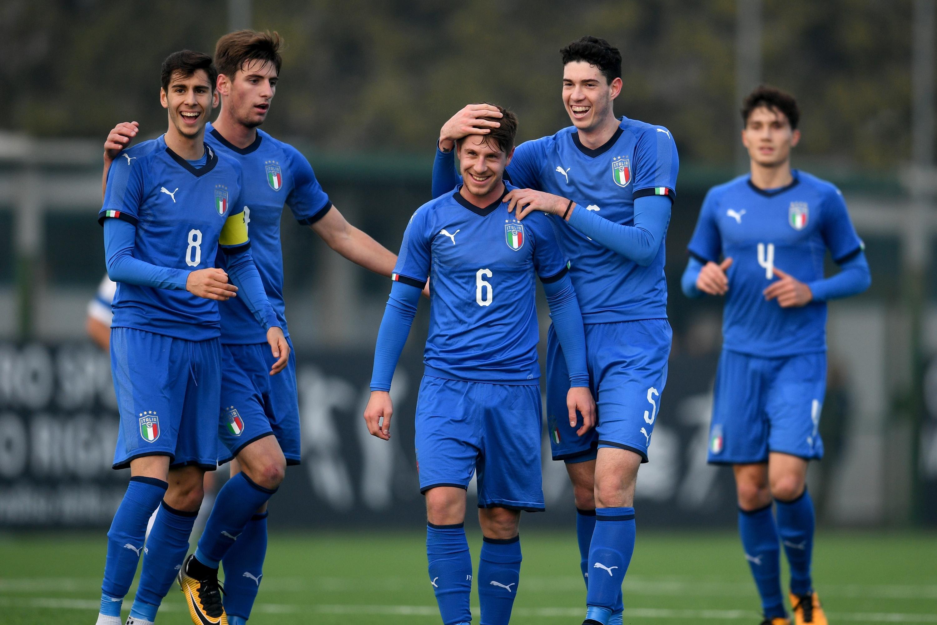 BRESCIA, ITALY - DECEMBER 13:  Andrea Marcucci of Italy #6 celebrates after scoring the opening goal during the international friendly match between Italy U19 and Finland U19 on December 13, 2017 in Brescia, Italy.  (Photo by Claudio Villa/Getty Images)