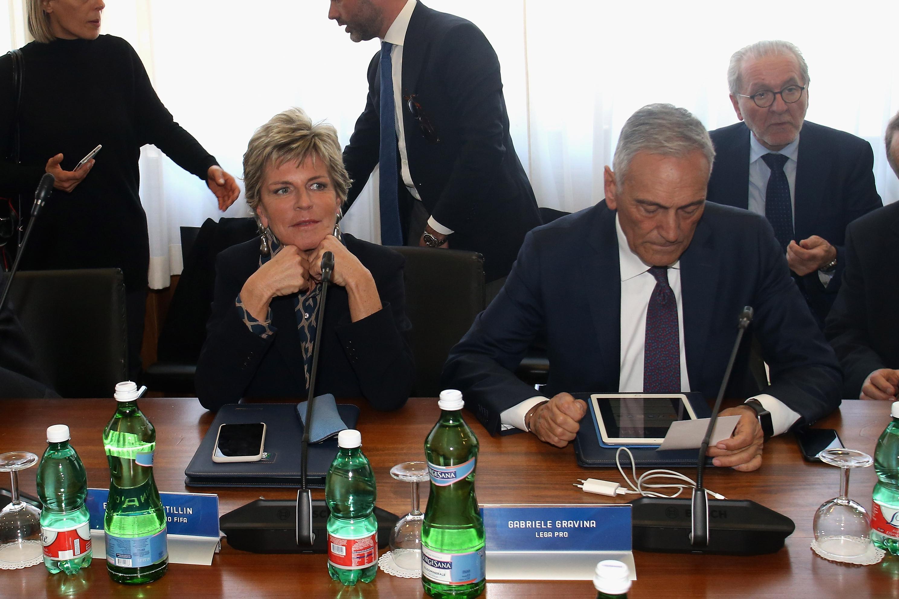 FLORENCE, ITALY - MARCH 27:  Evelina Christillin of FIFA and Gabriele Gravina of LEGA PRO attend at Italian Football Federation Federal Council Meeting at Coverciano on March 27, 2017 in Florence, Italy.  (Photo by Maurizio Lagana/Getty Images)