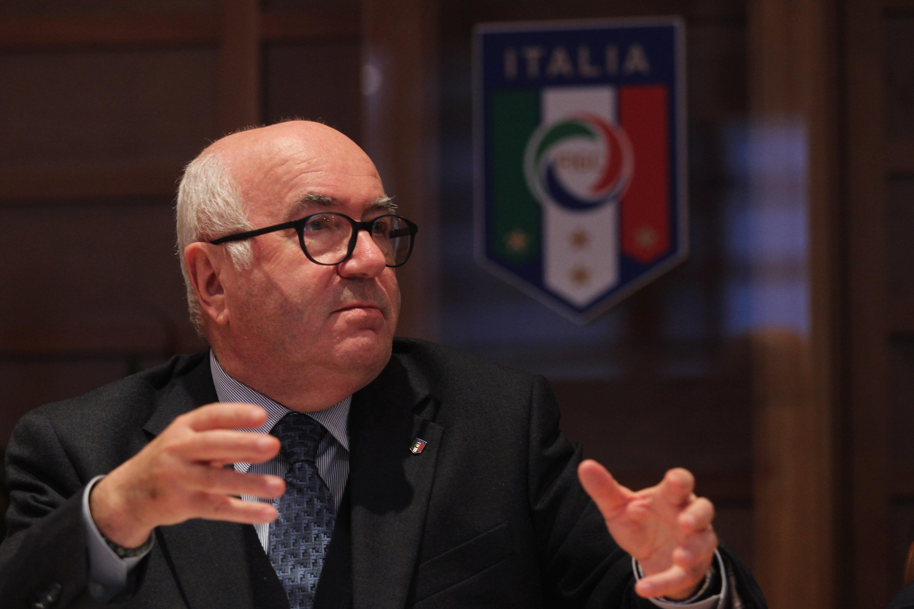 ROME, ITALY - NOVEMBER 30: FIGC President Carlo Tavecchio attends a press conference after the Federal Council of the Italian Football Federation (FIGC) meeting on November 30, 2016 in Rome, Italy. (Photo by Paolo Bruno/Getty Images)