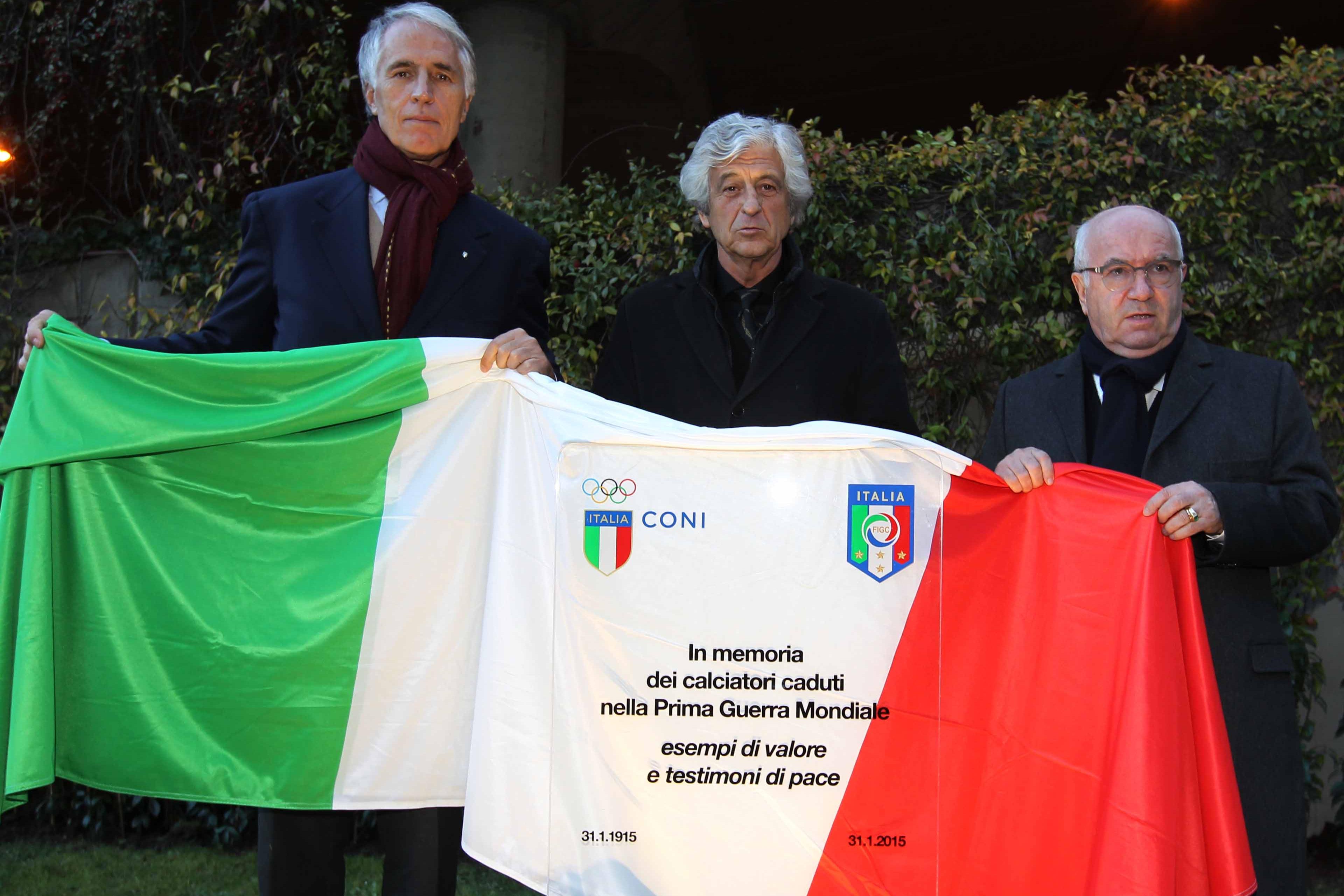 Italy-Rome-Venerdi 30 Gennaio: Giovanni Malago\\' Gianni Rivera e Carlo Tavecchio svelano la stele per la commemorazione dei giocatori caduti durante la Prima Guerra mondiale allo Stadio Olimpico\\r