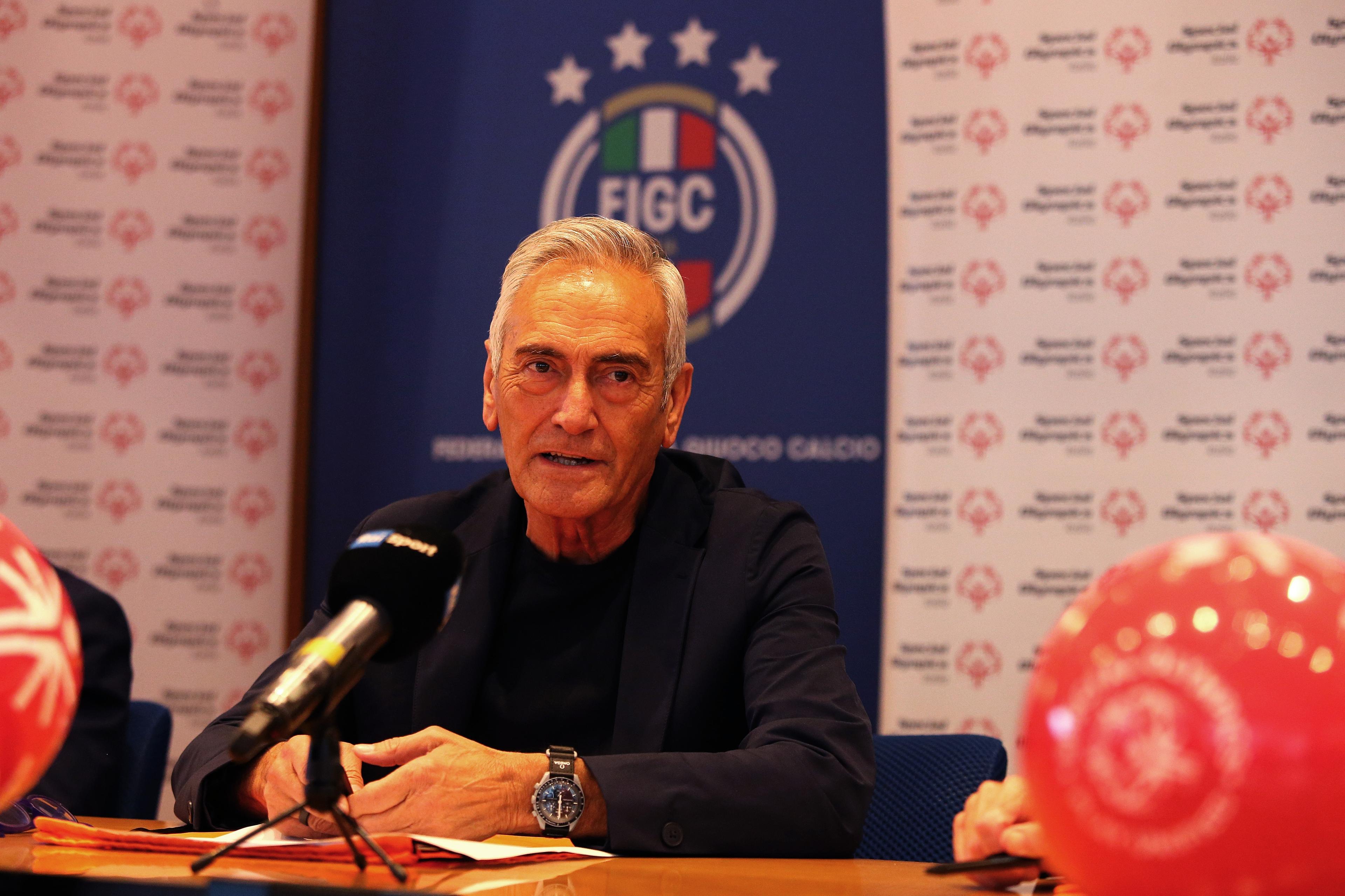 ROME, ITALY - MAY 24: FIGC President Gabriele Gravina attends the FIGC Special Olympics press conference on May 24, 2024 in Rome, Italy. (Photo by Paolo Bruno/Getty Images)