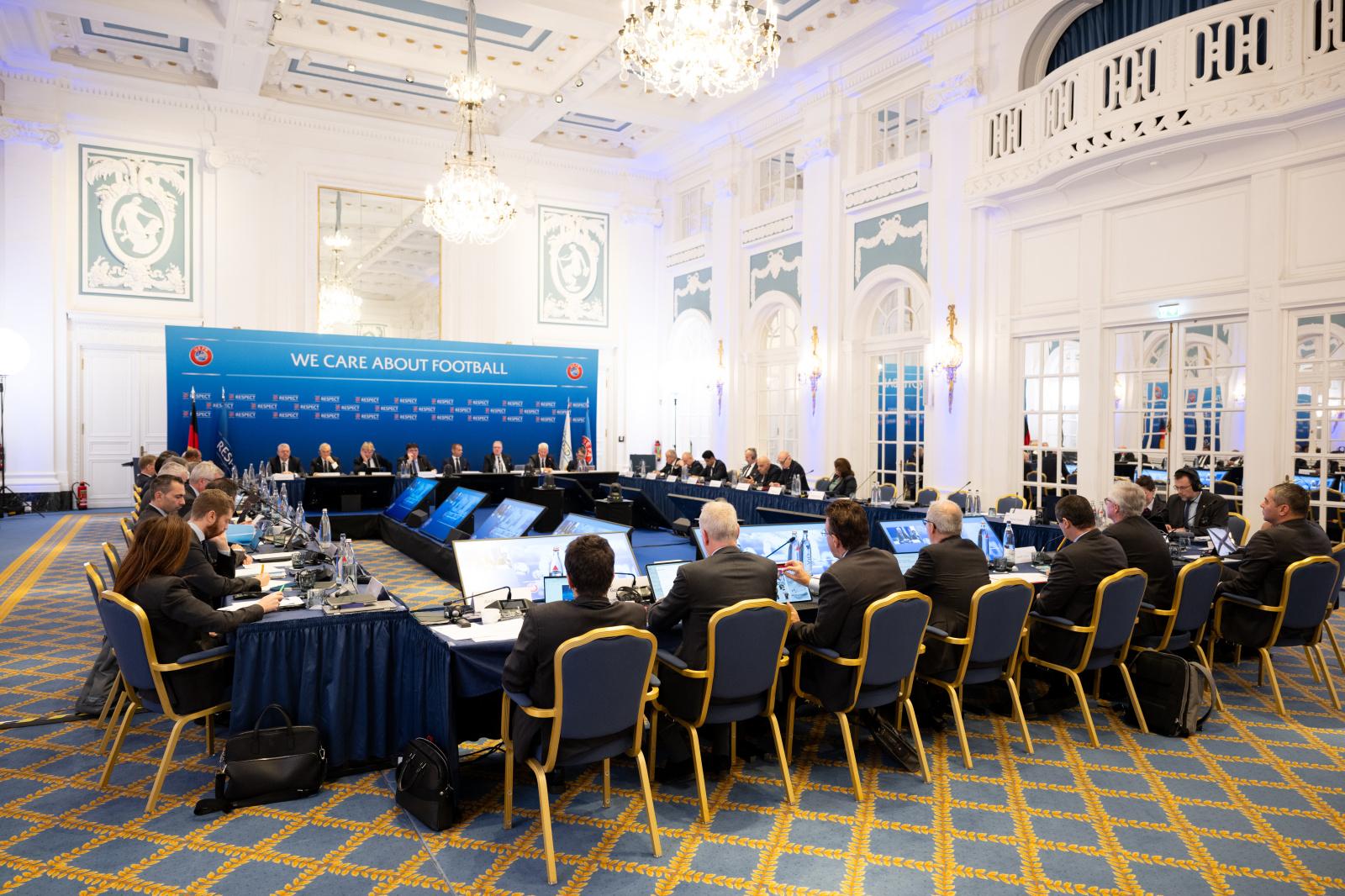 HAMBURG, GERMANY - DECEMBER 2: A general view of the room during the UEFA Executive Committee Meeting at the Atlantic Hotel on December 2, 2023, in Hamburg, Germany. (Photo by Kristian Skeie - UEFA/UEFA via Getty Images)