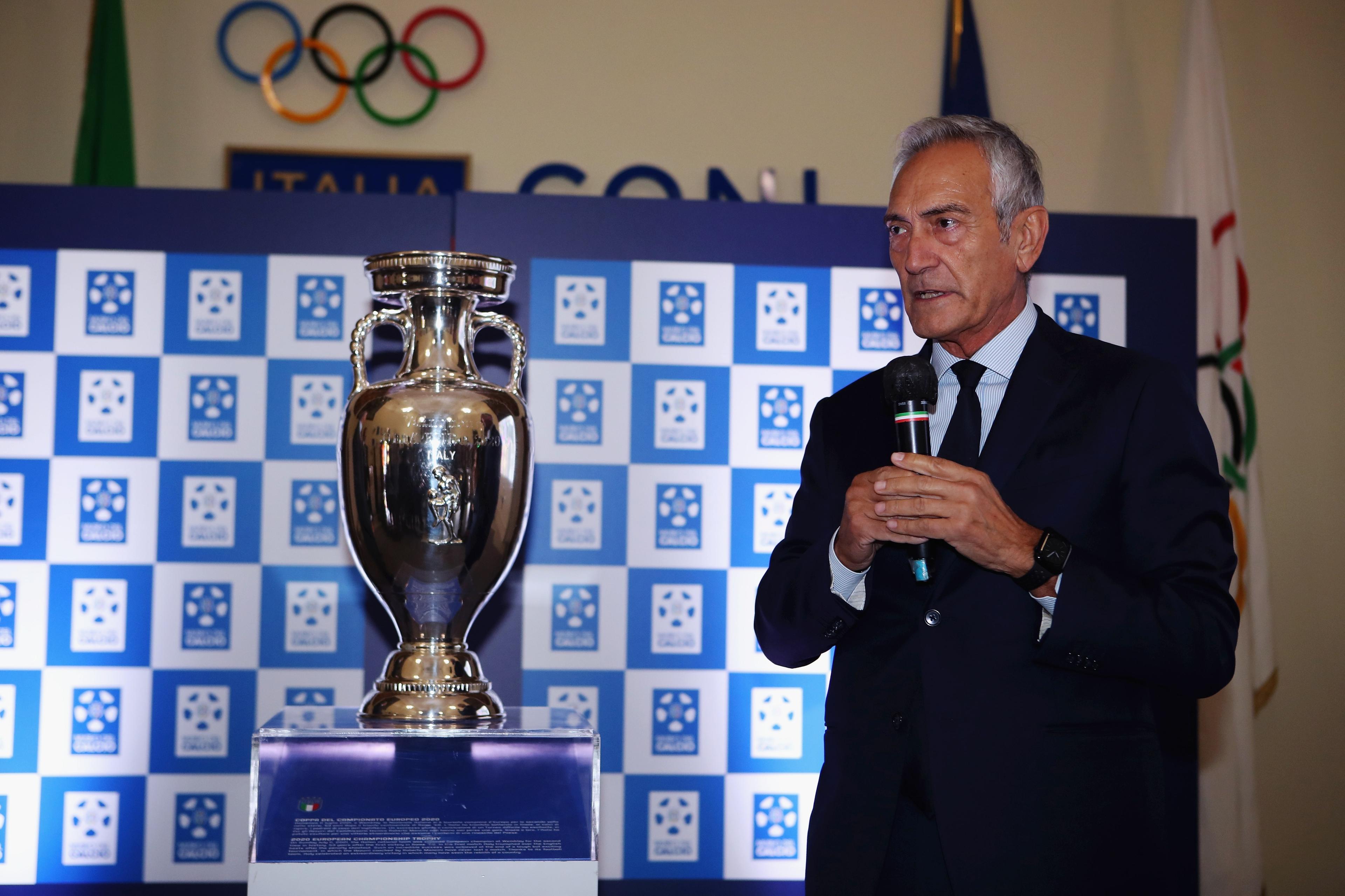 ROME, ITALY - NOVEMBER 09: FIGC President Gabriele Gravina attends the Unveiling of the New 'Museo Del Calcio ' Logo at Salone D'Onore of Foro Italico on November 9, 2022 in Rome, Italy. (Photo by Paolo Bruno/Getty Images) *** Local Caption *** Gabriele Gravina