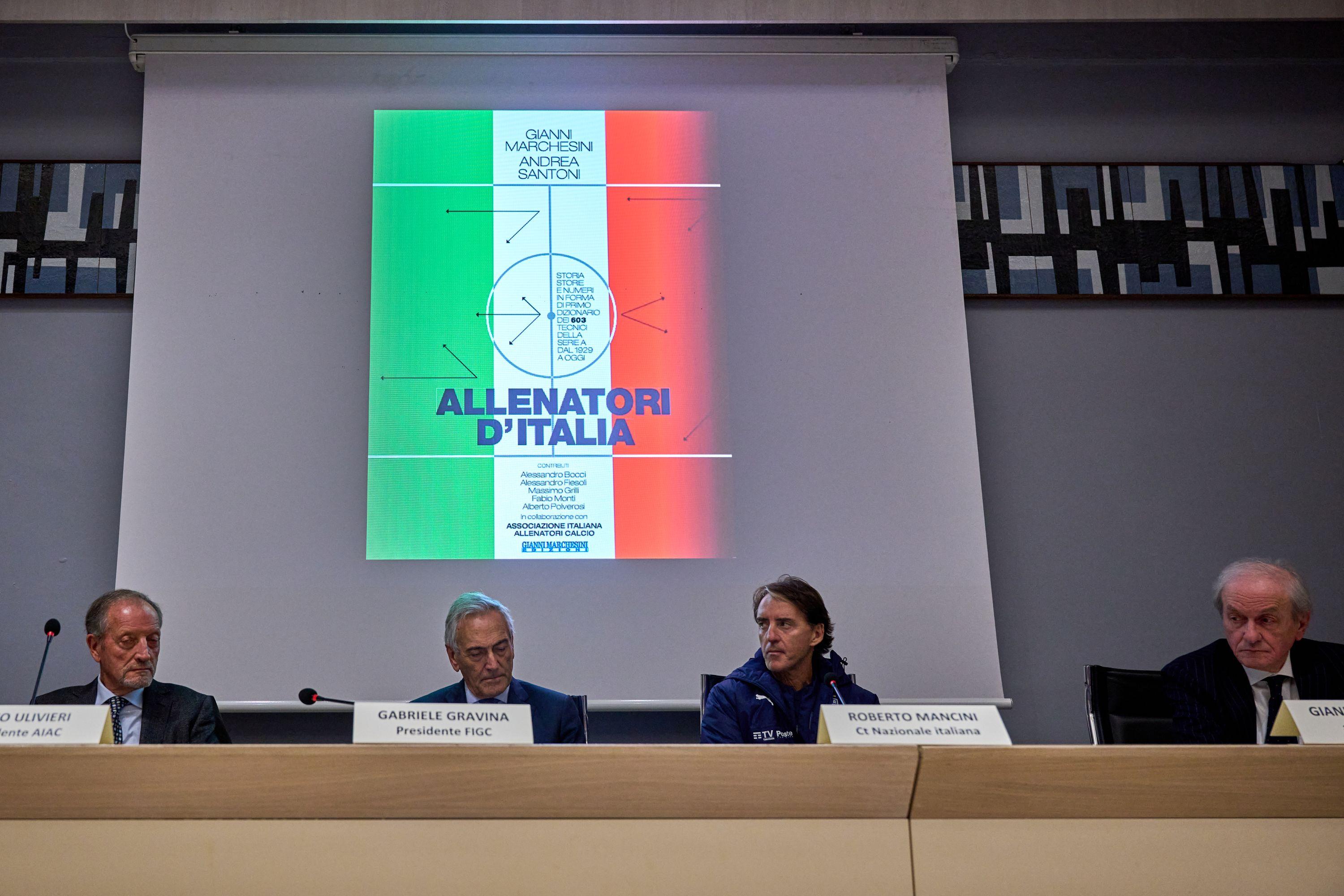 FLORENCE, ITALY - NOVEMBER 14: Press conference to present \\u201CAllenatori d\\u2019Italia. Una storia mai letta prima\\u201D Presentazione del libro di A. Santoni e G. Marchesini at Centro Tecnico Federale di Coverciano on November 14, 2022 in Florence, Italy. (Photo by Mattia Ozbot/Getty Images)