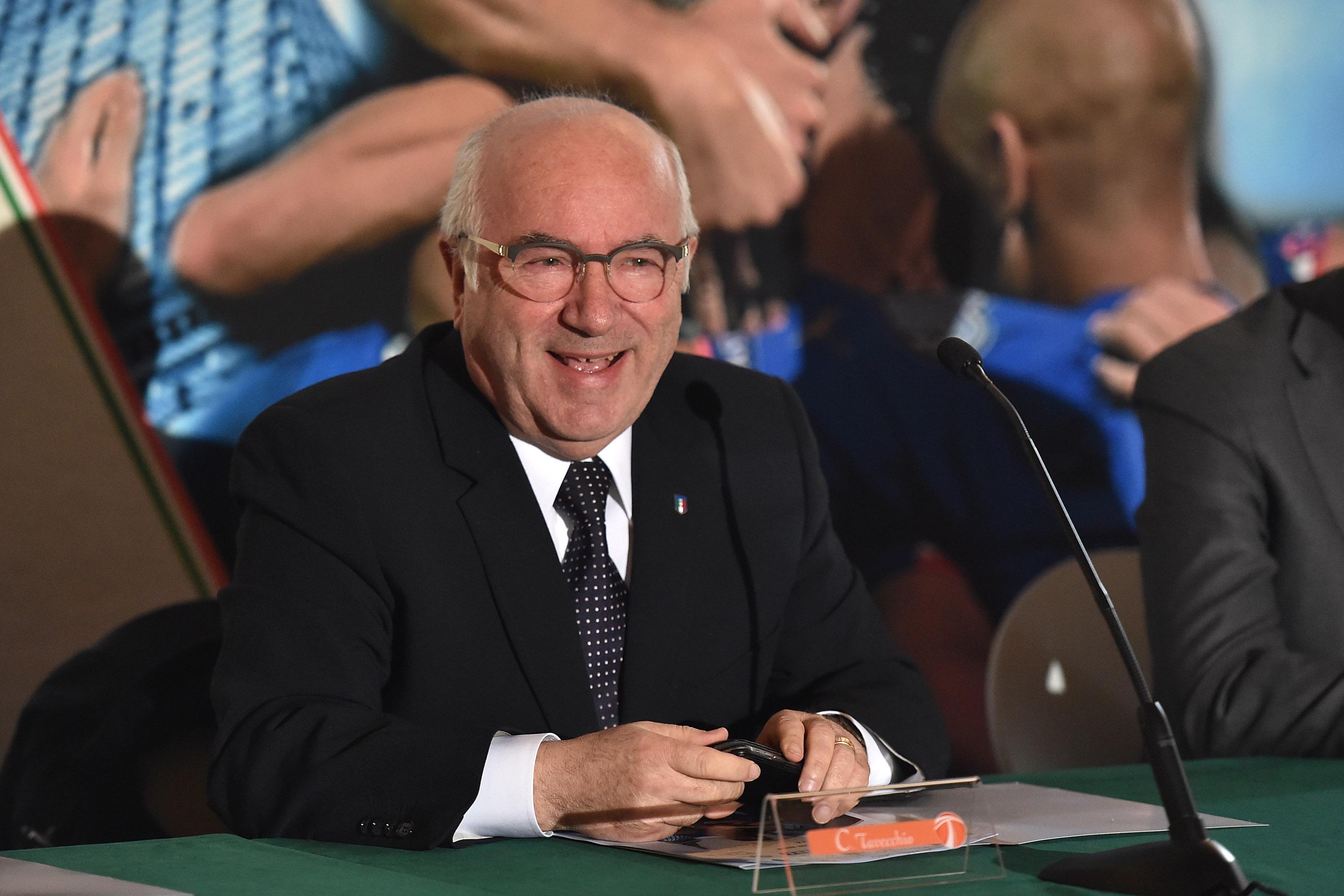 TURIN, ITALY - MARCH 16:  Carlo Tavecchio president of FIGC attends during the Italian Football Federation press conference at Sala del Senato di Palazzo Madama on March 16, 2015 in Turin, Italy.  (Photo by Valerio Pennicino/Getty Images)