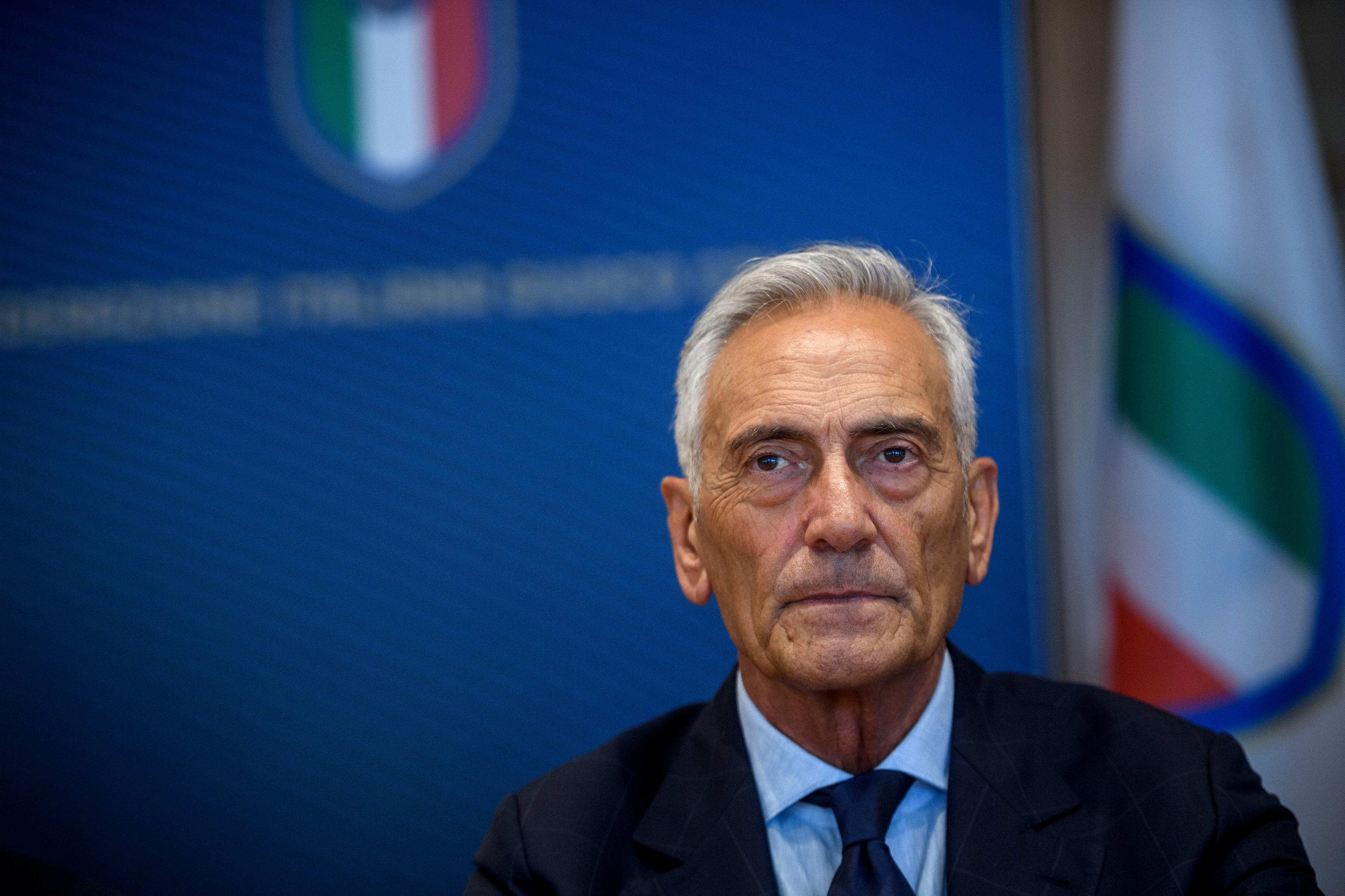 ROME, ITALY - JULY 28: FIGC President Gabriele Gravina attends a press conference after the Italian Football Federation (FIGC) federal council meeting, on July 28, 2022 in Rome, Italy. (Photo by Antonio Masiello/Getty Images)