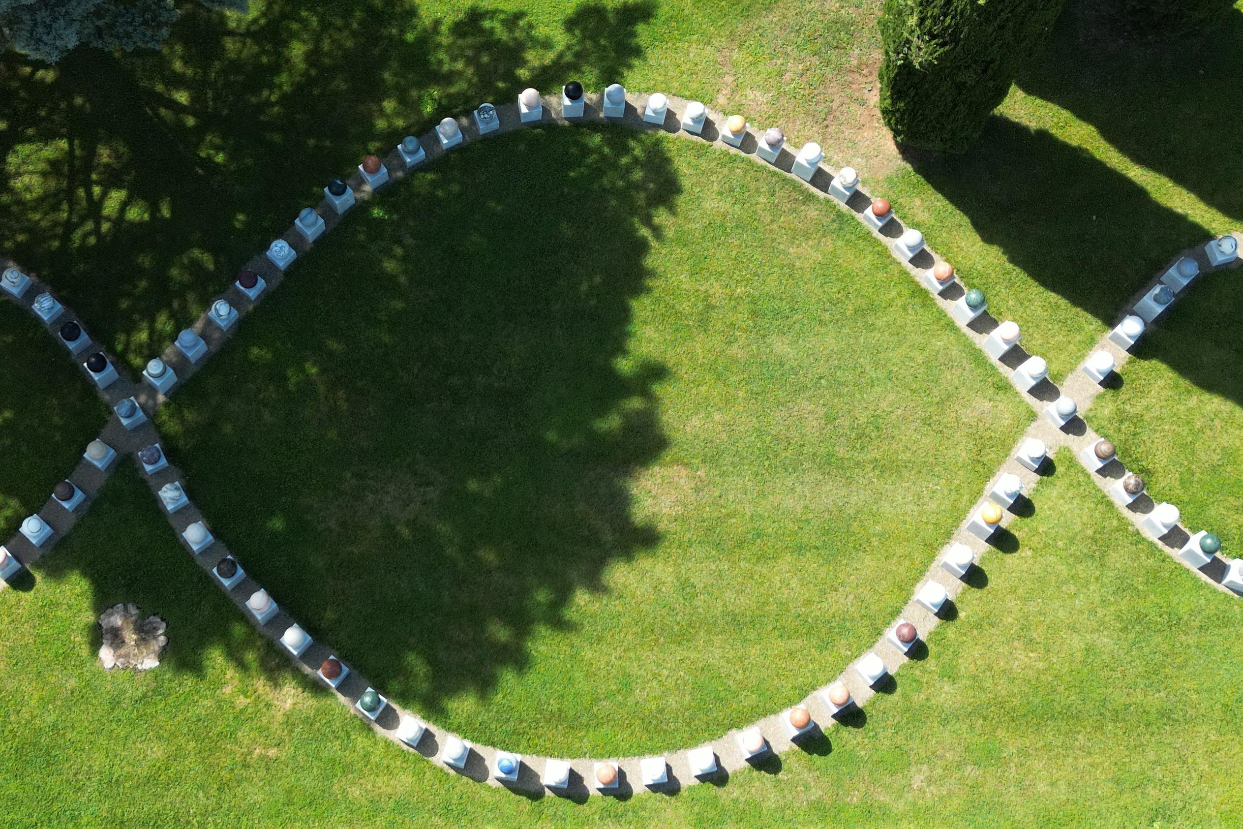 FLORENCE, ITALY - JUNE 12:  Aerial panoramic view from a drone of the contemporary sculpture of the Italian painter, sculptor and artist Michelangelo Pistoletto during FIGC \\'Arte e Calcio: contaminiaAMOci\\' Event on June 12, 2023 in Florence, Italy. (Photo by Claudio Villa/Getty Images)