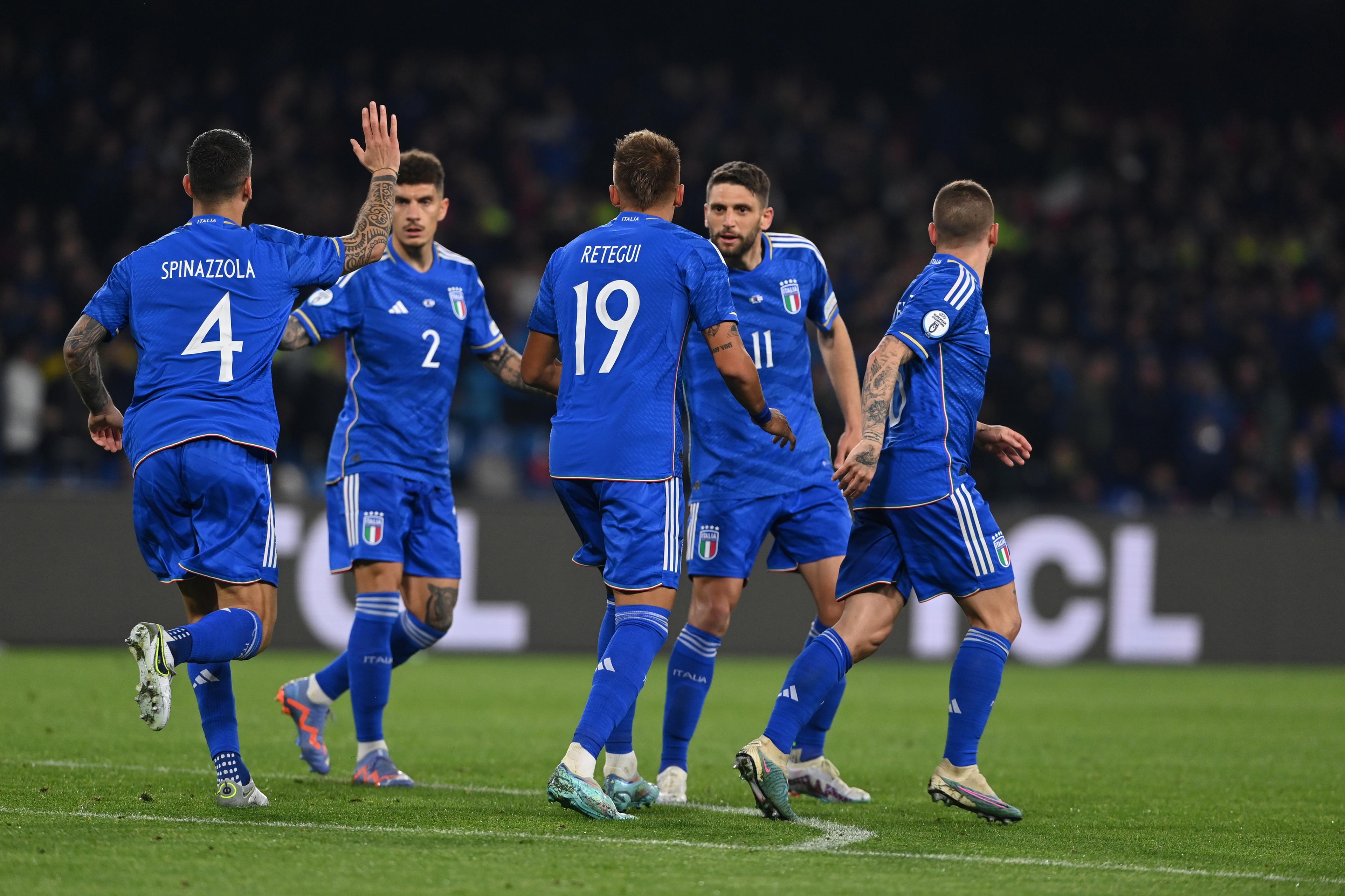 NAPLES, ITALY - MARCH 23: CELEBRATES ADIDAS during the UEFA EURO 2024 qualifying round group C match between Malta and Italy at Ta' Qali Stadium on March 26, 2023 in Malta, Malta. (Photo by Claudio Villa/Getty Images )