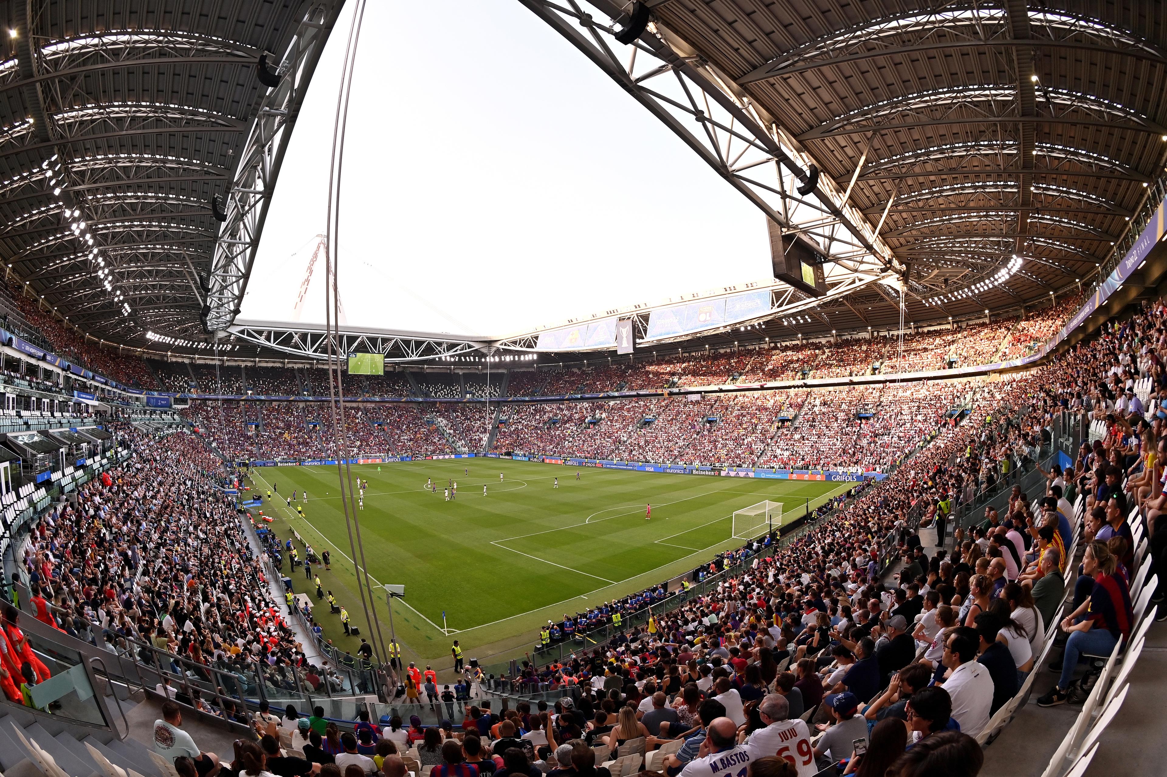 TURIN, ITALY - MAY 21: General view inside the stadium during the UEFA Women's Champions League final match between FC Barcelona and Olympique Lyonnais at Juventus Stadium on May 21, 2022 in Turin, Italy. (Photo by Tullio Puglia - UEFA/UEFA via Getty Images)