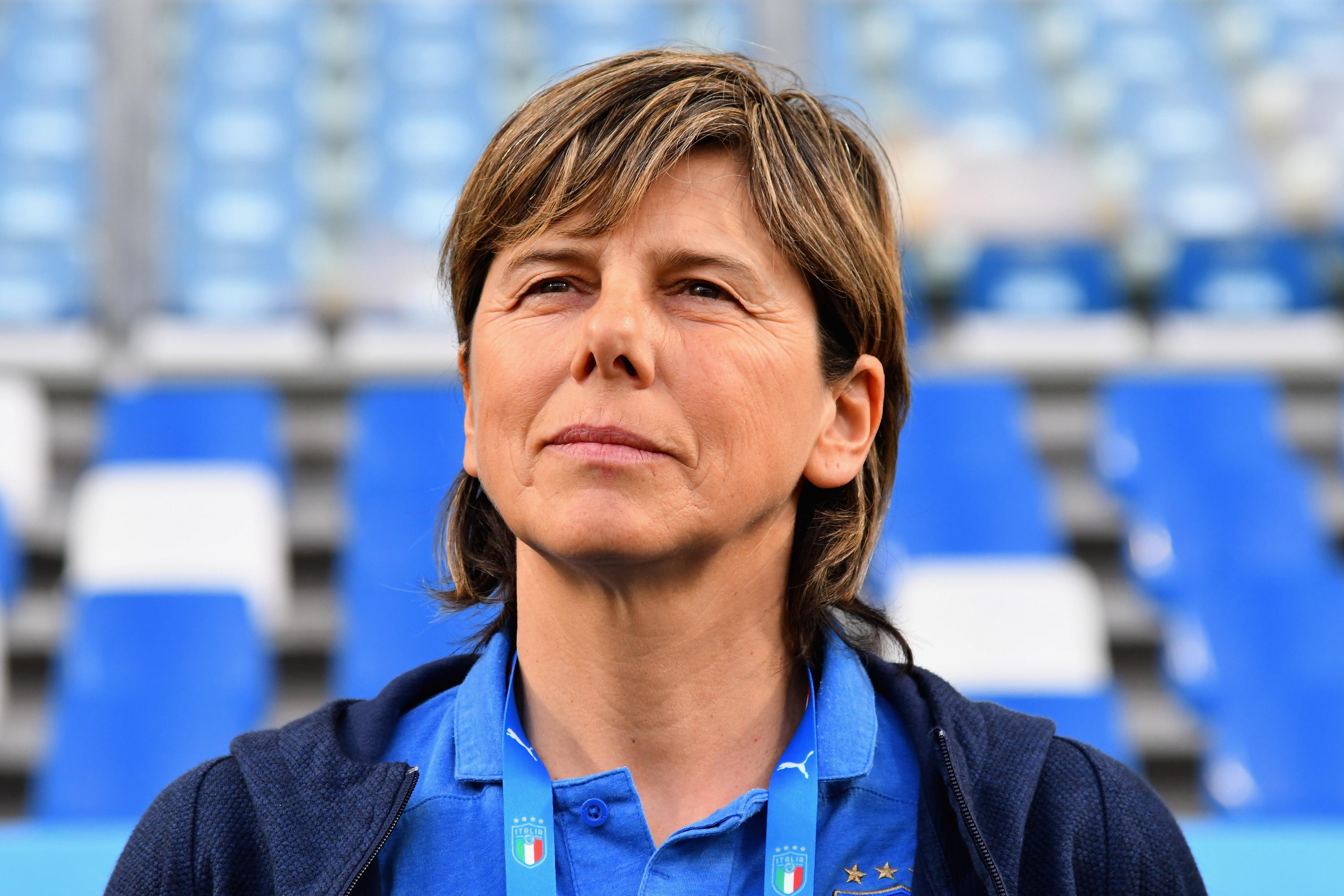 REGGIO NELL\\'EMILIA, ITALY - APRIL 09:  Milena Bertolini head coach of Italy Woman looks on during the International Friendly match between Italy Women and Ireland Women at Mapei Stadium - Citt\\u00C3\\u00A0 del Tricolore on April 9, 2019 in Reggio nell\\'Emilia, Italy  (Photo by Alessandro Sabattini/Getty Images)