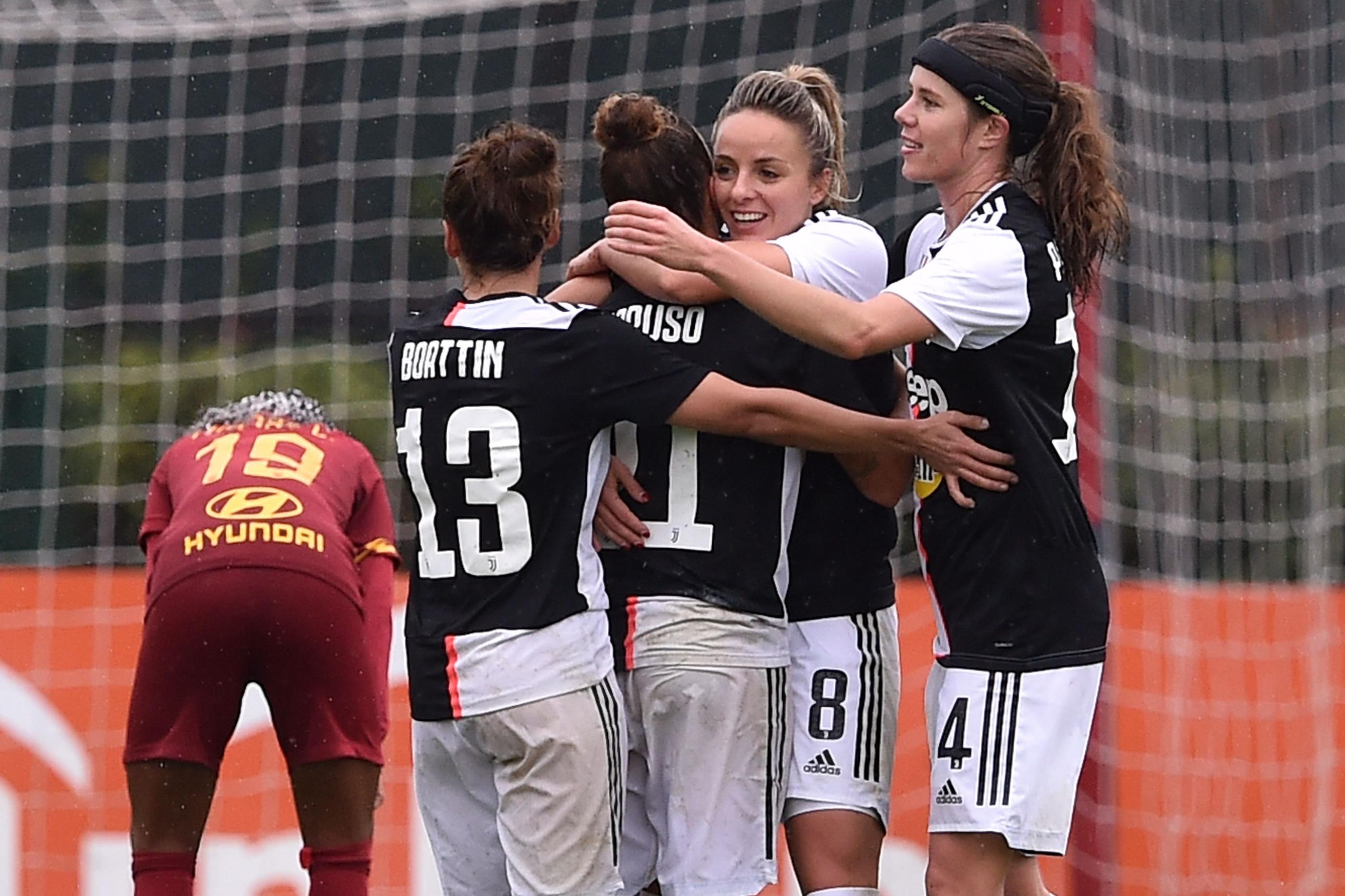 ROME, ITALY - NOVEMBER 24: Arianna Caruso of Juventus celebrates after scoring goal 0-4 during the Women Serie A match between AS Roma and Juventus at Stadio Tre Fontane on November 24, 2019 in Rome, Italy. (Photo by Giuseppe Bellini/Getty Images)