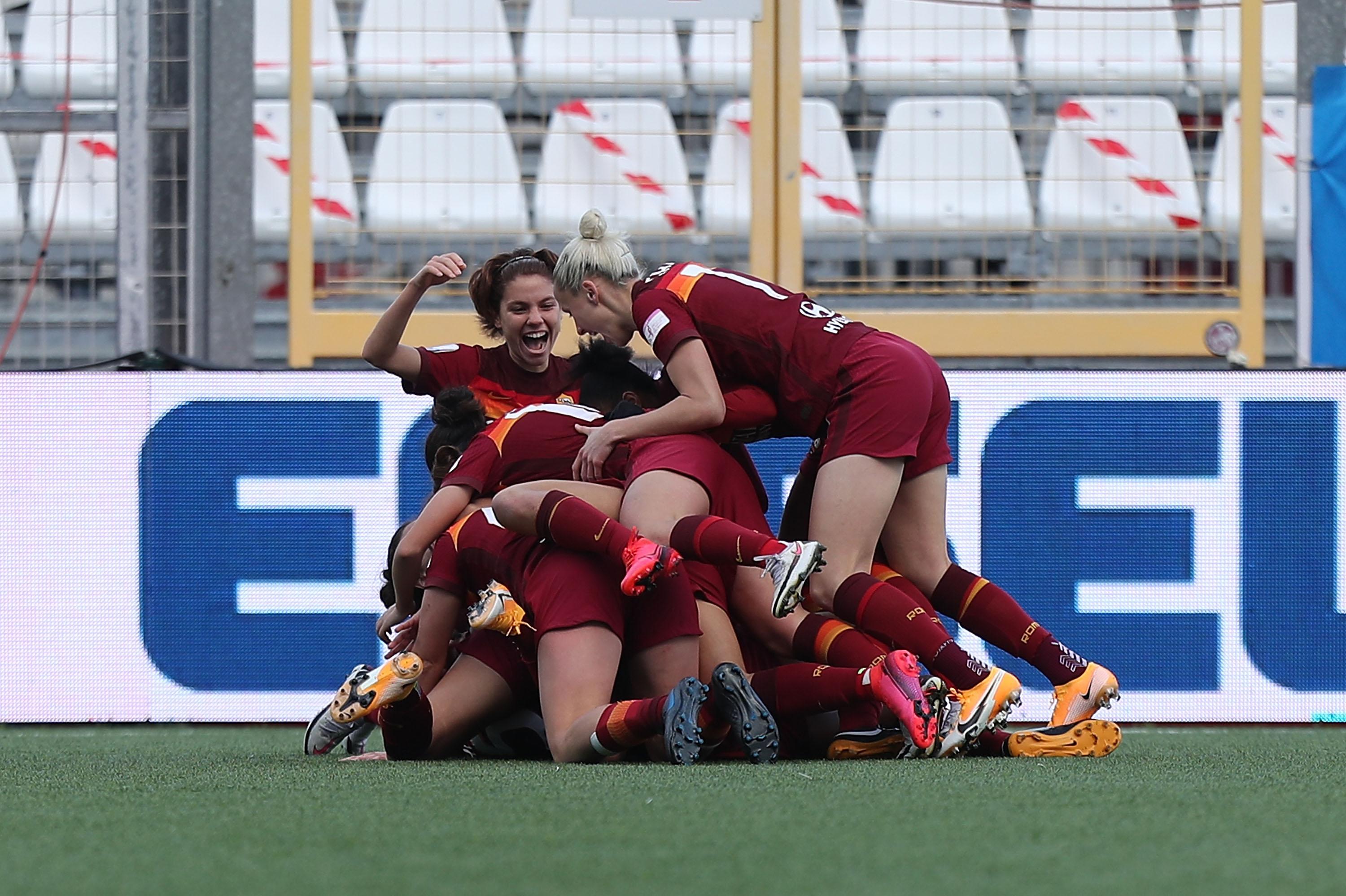 CHIAVARI, ITALY - JANUARY 06: Allyson Swaby of AS Roma Women celebrates after scoring a goal during the Women's Super Cup semifinal match between Juventus and AS Roma at on December 6, 2020 in Chiavari, Italy. (Photo by Gabriele Maltinti/Getty Images) *** Local Caption *** Allyson Swaby