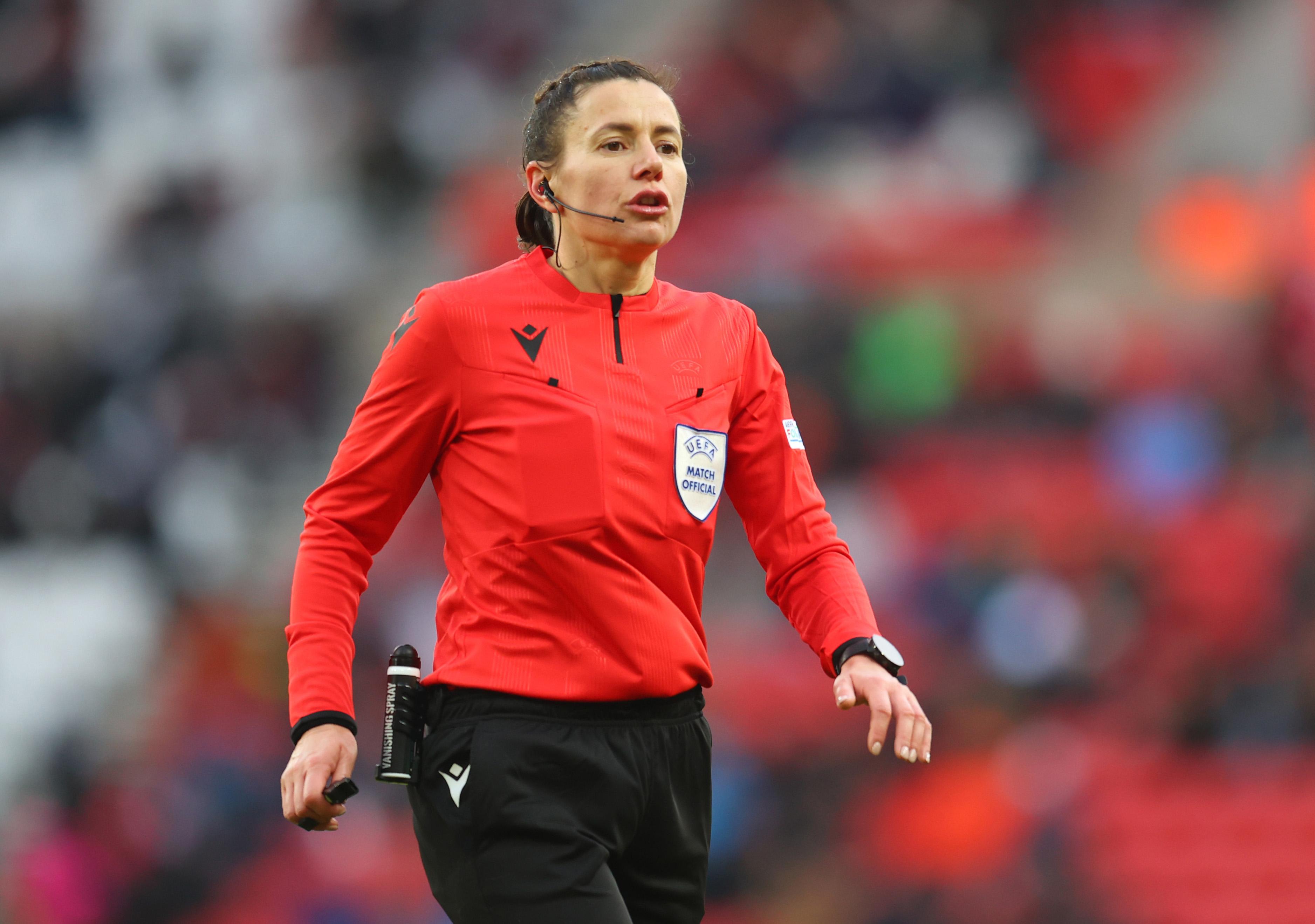 SUNDERLAND, ENGLAND - NOVEMBER 27: Referee Kateryna Monzul during the FIFA Women's World Cup 2023 Qualifier group D match between England and Austria at Stadium of Light on November 27, 2021 in Sunderland, England. (Photo by Catherine Ivill/Getty Images)
