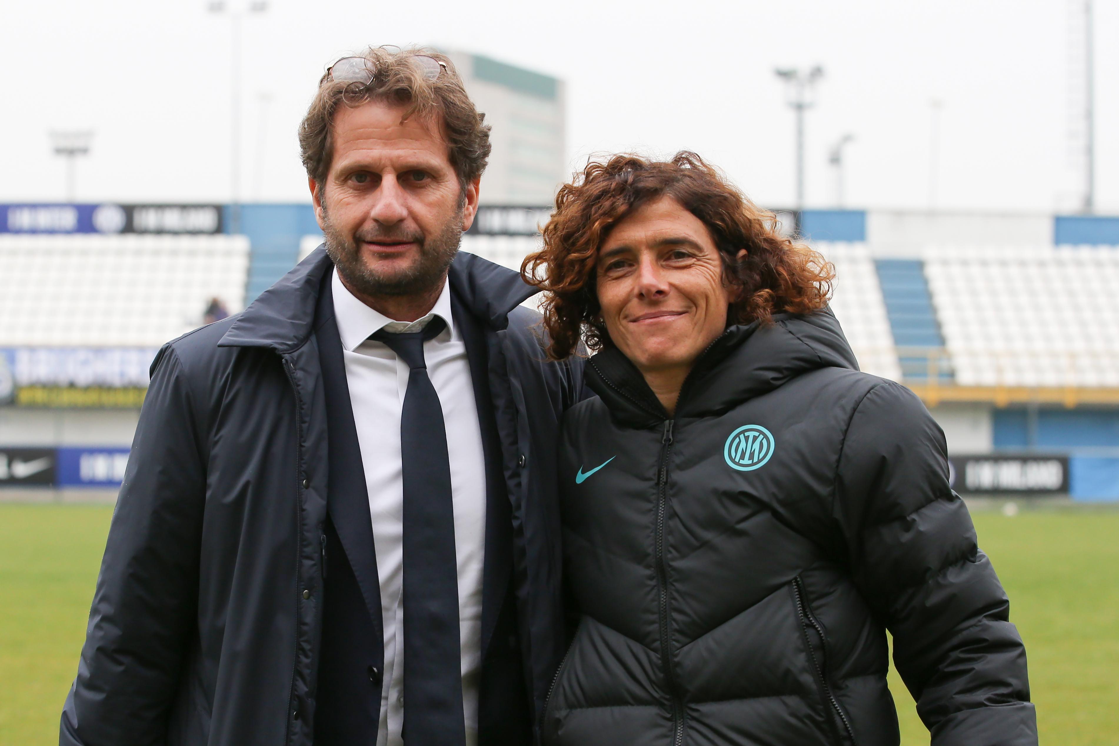 SESTO SAN GIOVANNI, ITALY - OCTOBER 30: Joe Montemurro Head coach of Juventus and Rita Guarino Head coach of Internazionale during the Women\\'s Serie A match between FC Internazionale and Juventus at Stadio Breda on October 30, 2021 in Sesto San Giovanni, Italy. (Photo by Jonathan Moscrop/Getty Images)