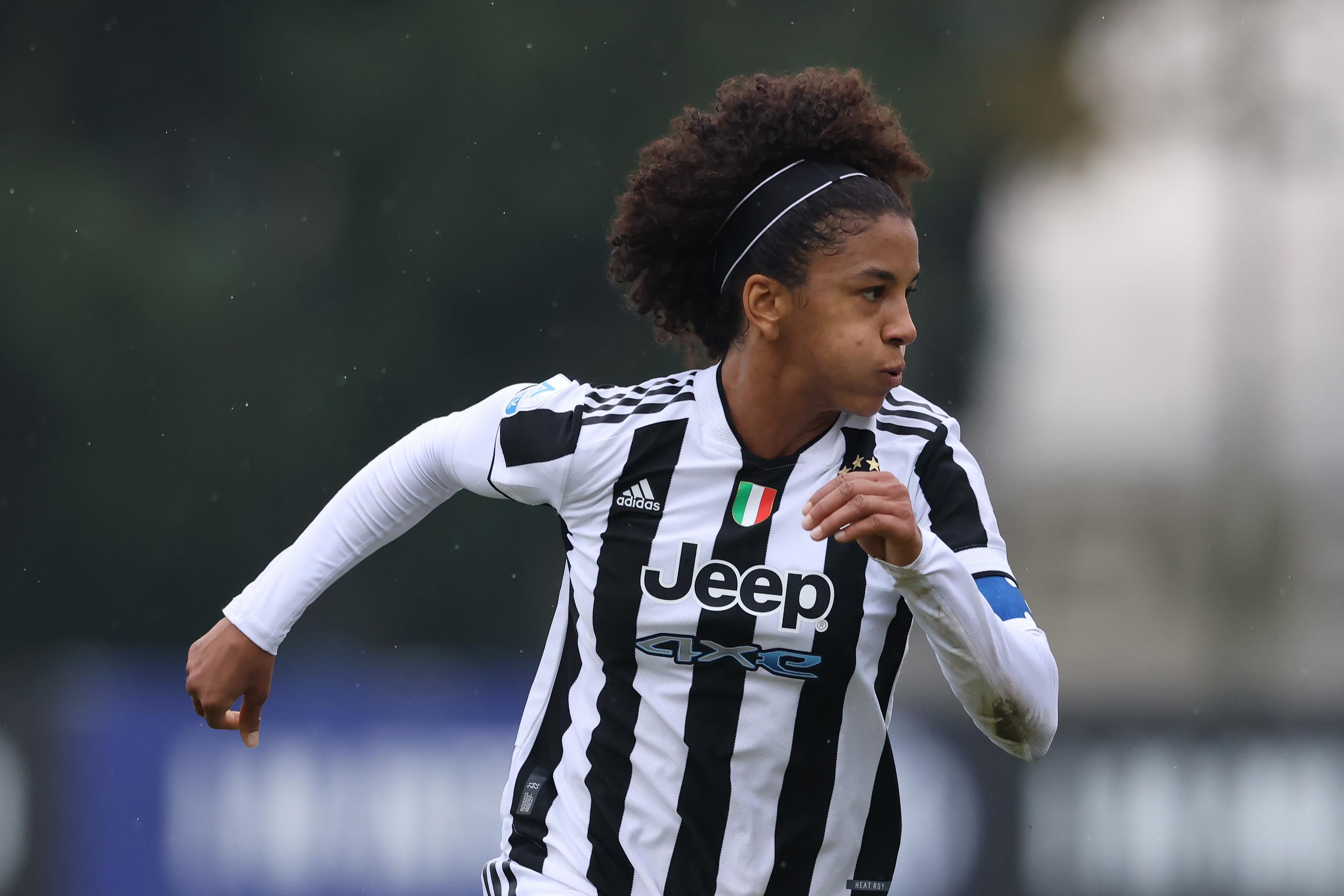 SESTO SAN GIOVANNI, ITALY - OCTOBER 30: Sara Gama of Juventus during the Women's Serie A match between FC Internazionale and Juventus at Stadio Breda on October 30, 2021 in Sesto San Giovanni, Italy. (Photo by Jonathan Moscrop/Getty Images)