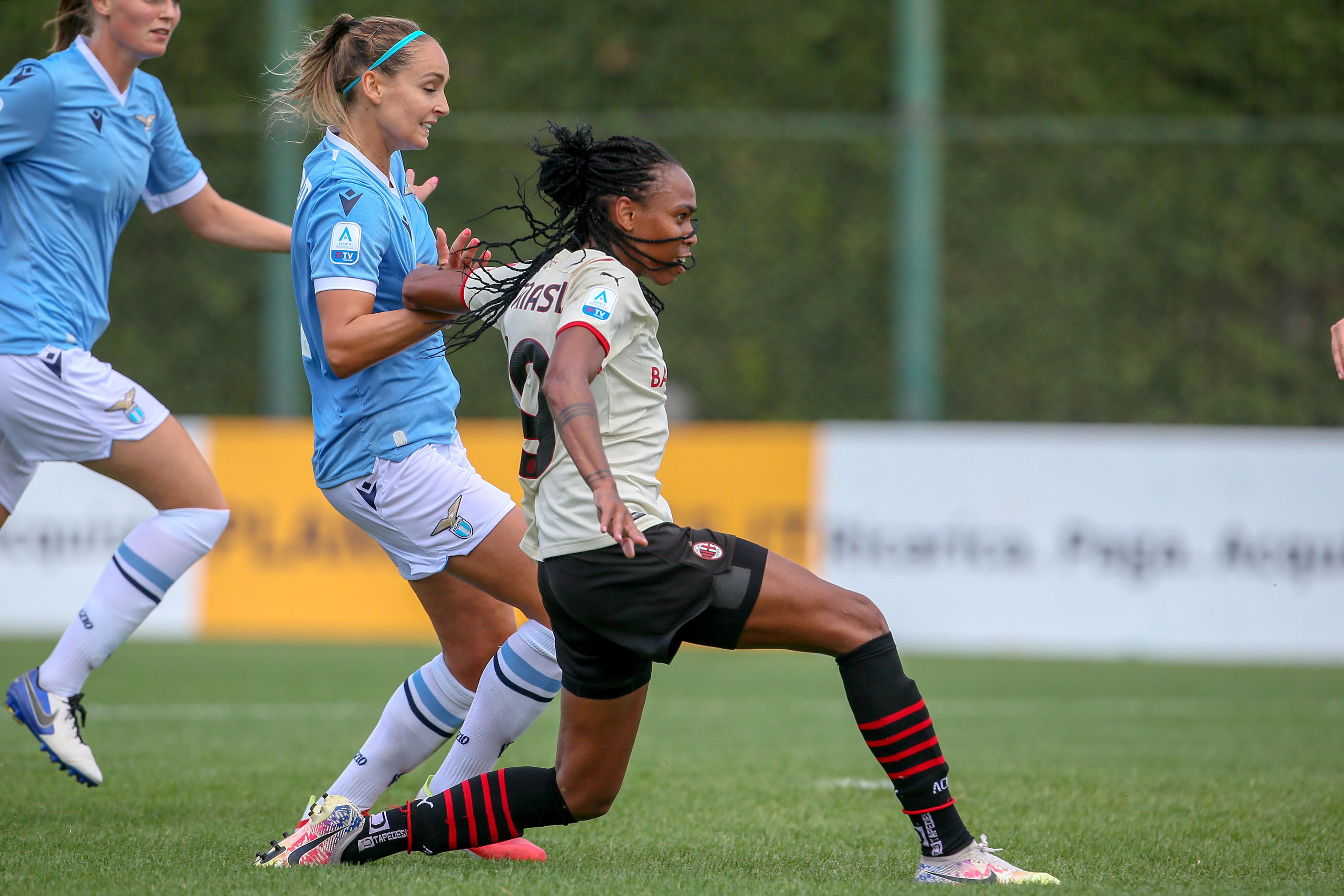 ROME, ITALY - SEPTEMBER 11: Lindsey Thomas of AC Milan scores a goal during the Women Serie A match between SS Lazio and AC Milan on September 11, 2021 in Rome, Italy. (Photo by Giampiero Sposito/Getty Images)