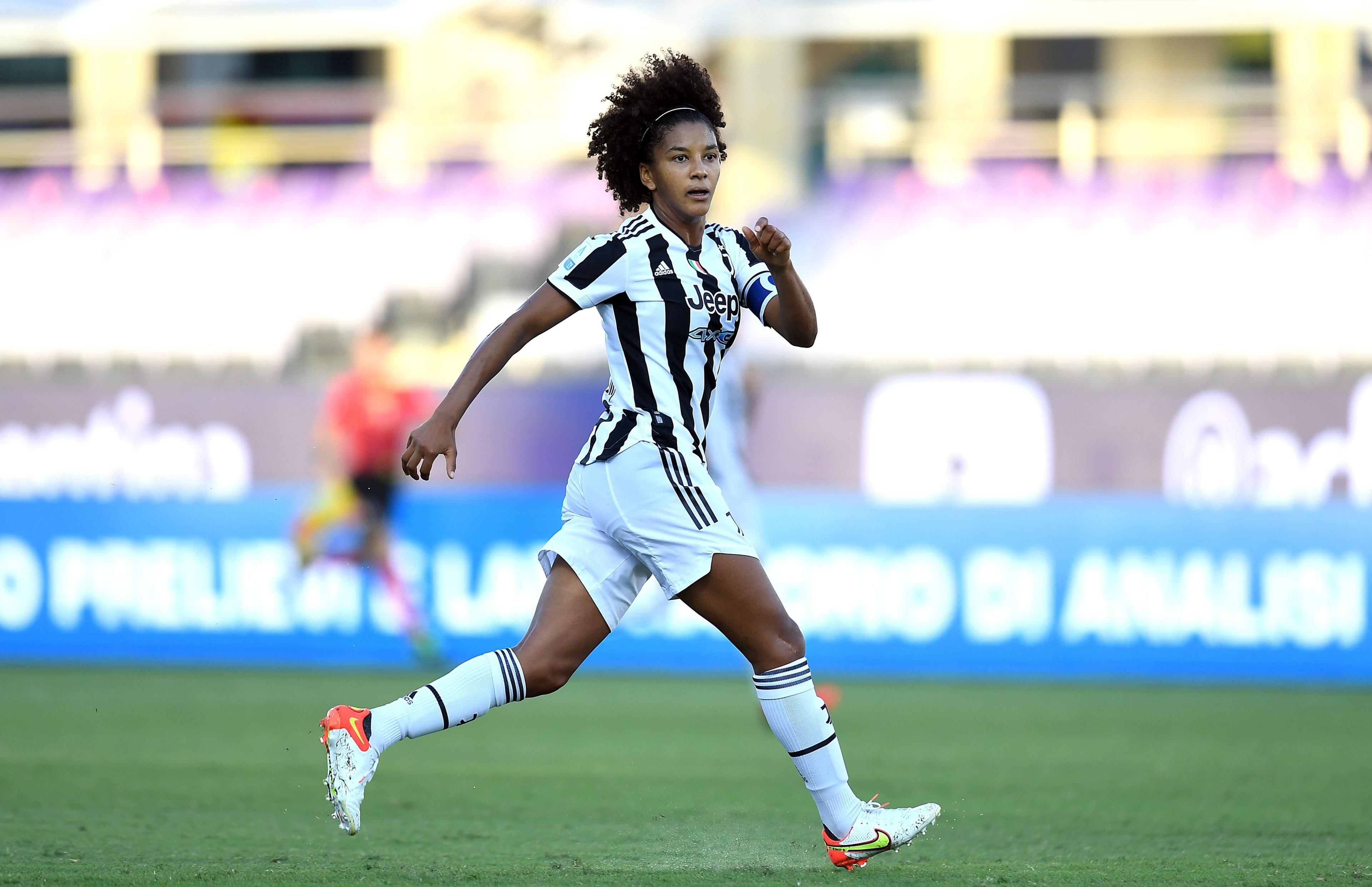 FLORENCE, ITALY - SEPTEMBER 05: Sara Gama of Juventus women looks on during the Women Serie A match between ACF Fiorentina and Juventus at Artemio Franchi on September 05, 2021 in Florence, Italy. (Photo by Alessandro Sabattini/Getty Images)