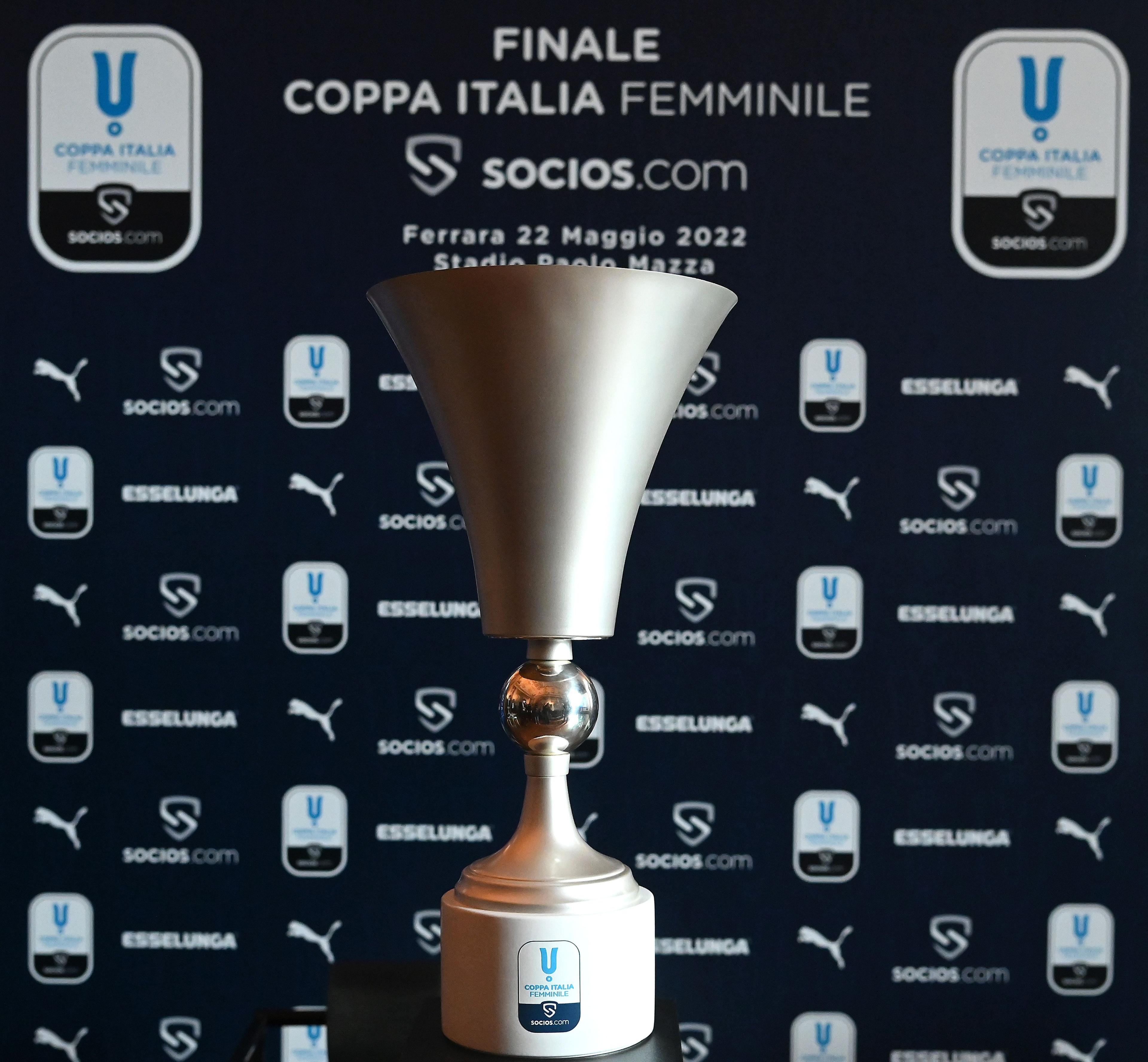 FERRARA, ITALY - MAY 05:The Coppa Italia Trophy during the Women Coppa Italia Final Press Confernce on May 05, 2022 in Ferrara, Italy. (Photo by Alessandro Sabattini/Getty Images)