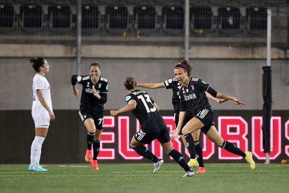 SCHAFFHAUSEN, SWITZERLAND - OCTOBER 19: Barbara Bonansea of Juventus celebrates scoring their side\\'s second goal during the UEFA Women\\'s Champions League group C match between FC Z\\u00C3\\u00BCrich and Juventus at Wetfox Arena on October 19, 2022 in Schaffhausen, Switzerland. (Photo by Christian Kaspar-Bartke/Getty Images)