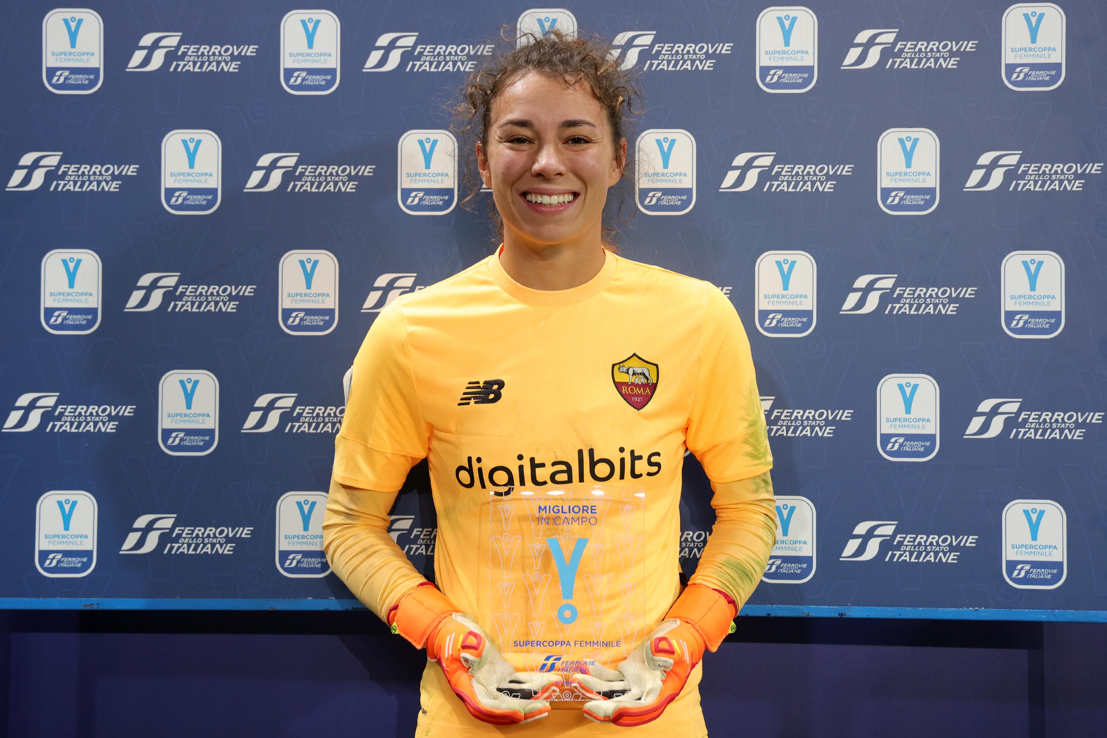 PARMA, ITALY - NOVEMBER 05: Mvp Camelia Ceasar the Italian Women's Super Cup match between Juventus and AS Roma on November 05, 2022 in Parma, Italy. (Photo by Claudia Greco/Getty Images)