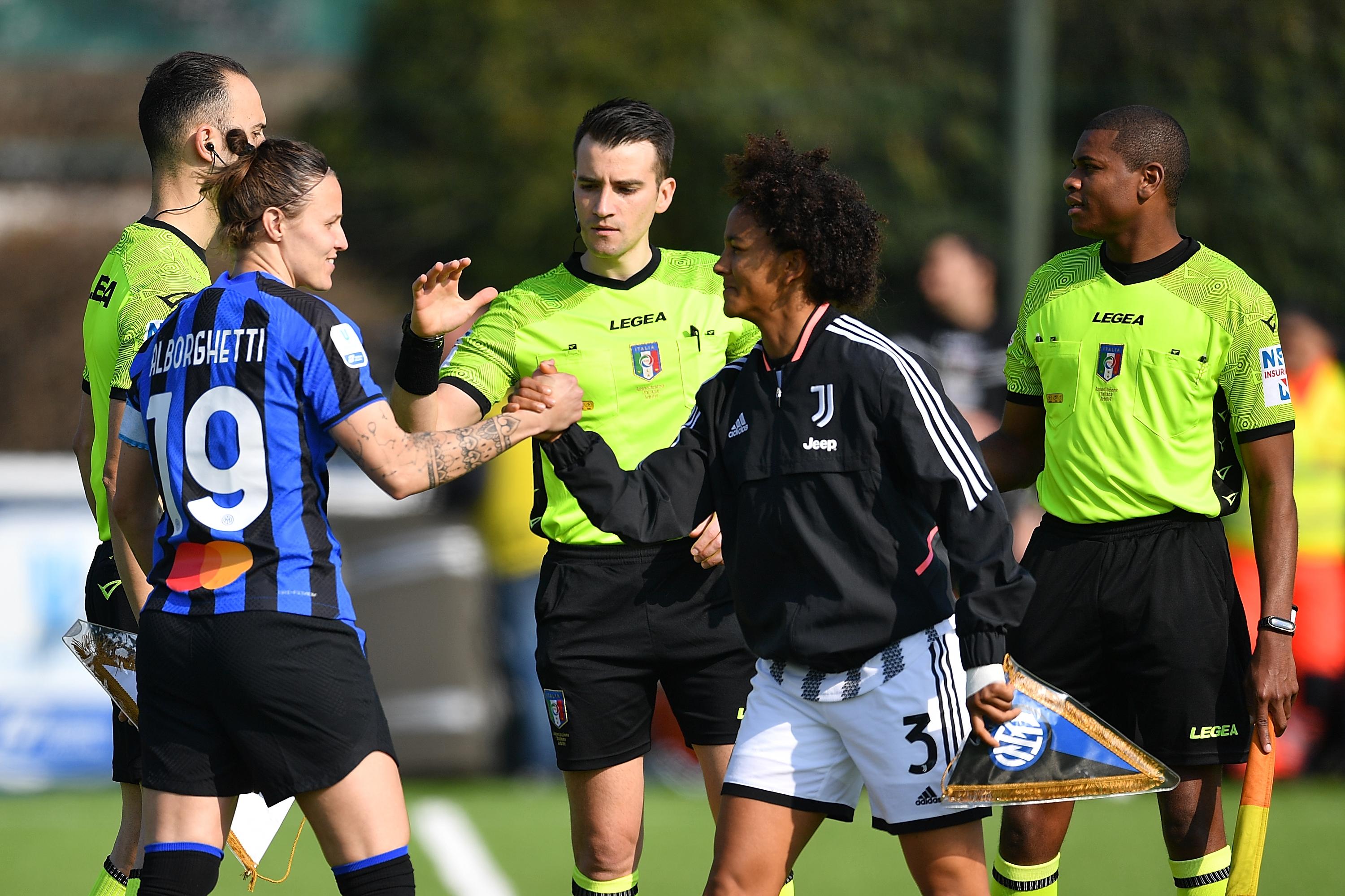 MILAN, ITALY - MARCH 04: Lisa Alborghetti of FC Internazionale and Sara Gama of Juventus during the Women Coppa Italia match between FC Internazionale and Juventus at Konami Youth Development Center on March 4, 2023 in Milan, Italy. (Photo by Valerio Pennicino/Getty Images) *** Local Caption *** Lisa Alborghetti;Sara Gama